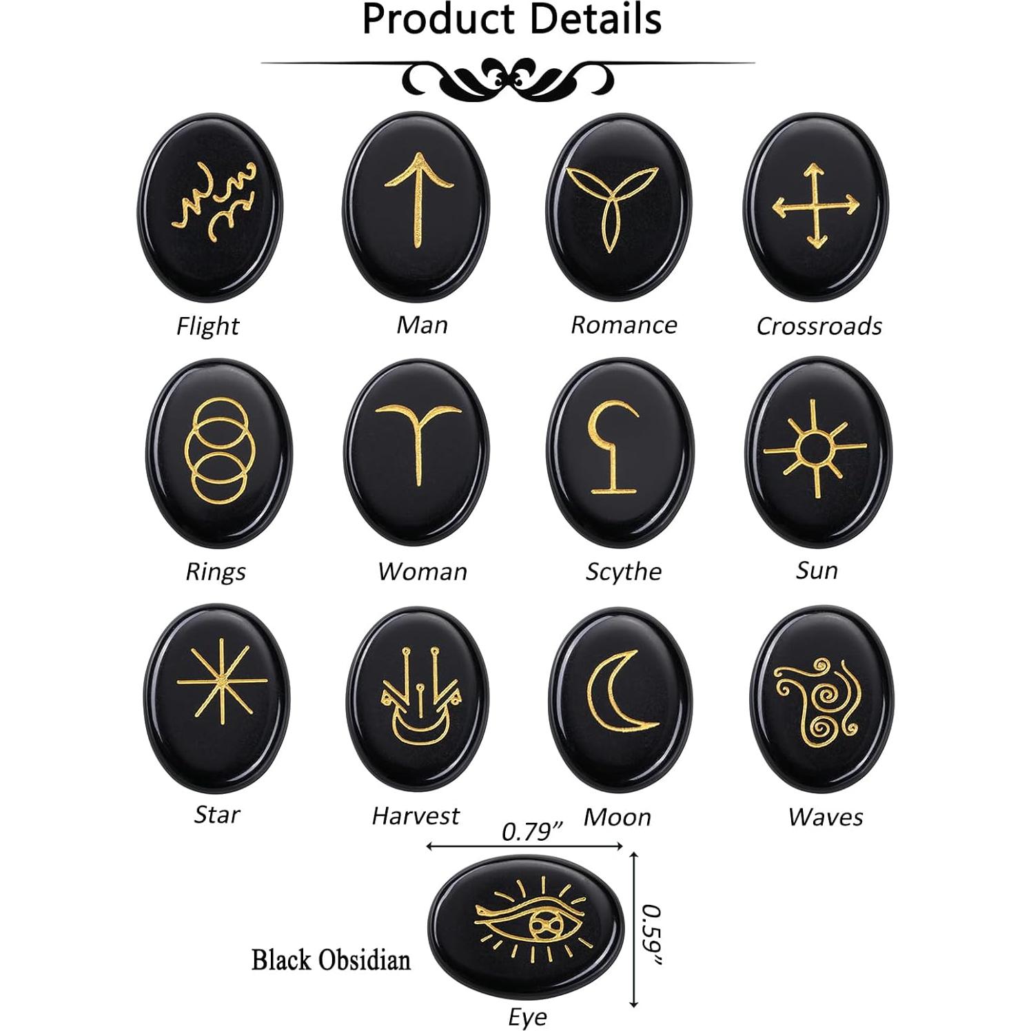 Set de 13 Piedras Rúnicas de Obsidiana Negra CrystalTears