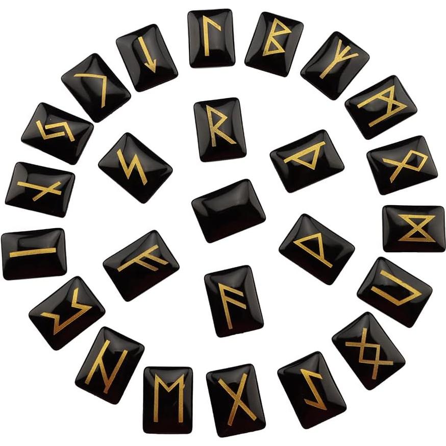 Conjunto de Runas Kcrygogo con Caja de Madera y Obsidiana