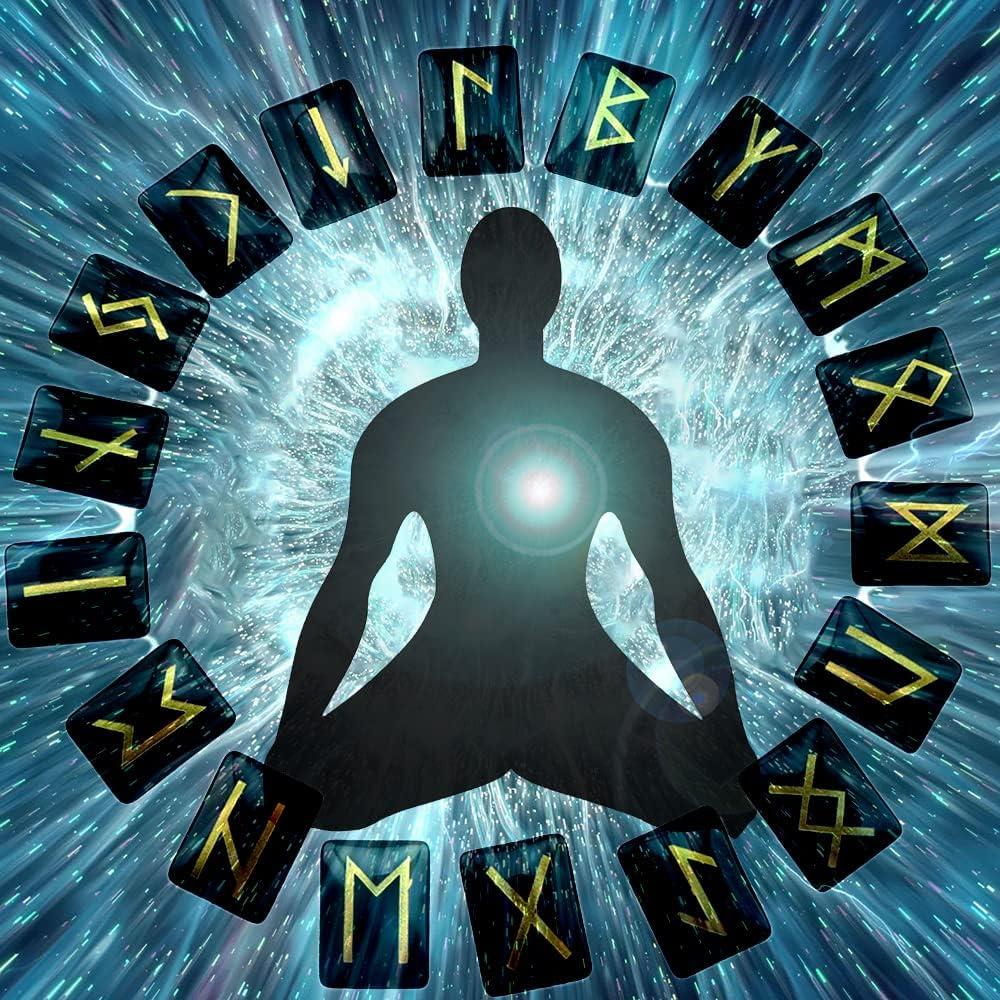 Conjunto de Runas Kcrygogo con Caja de Madera y Obsidiana