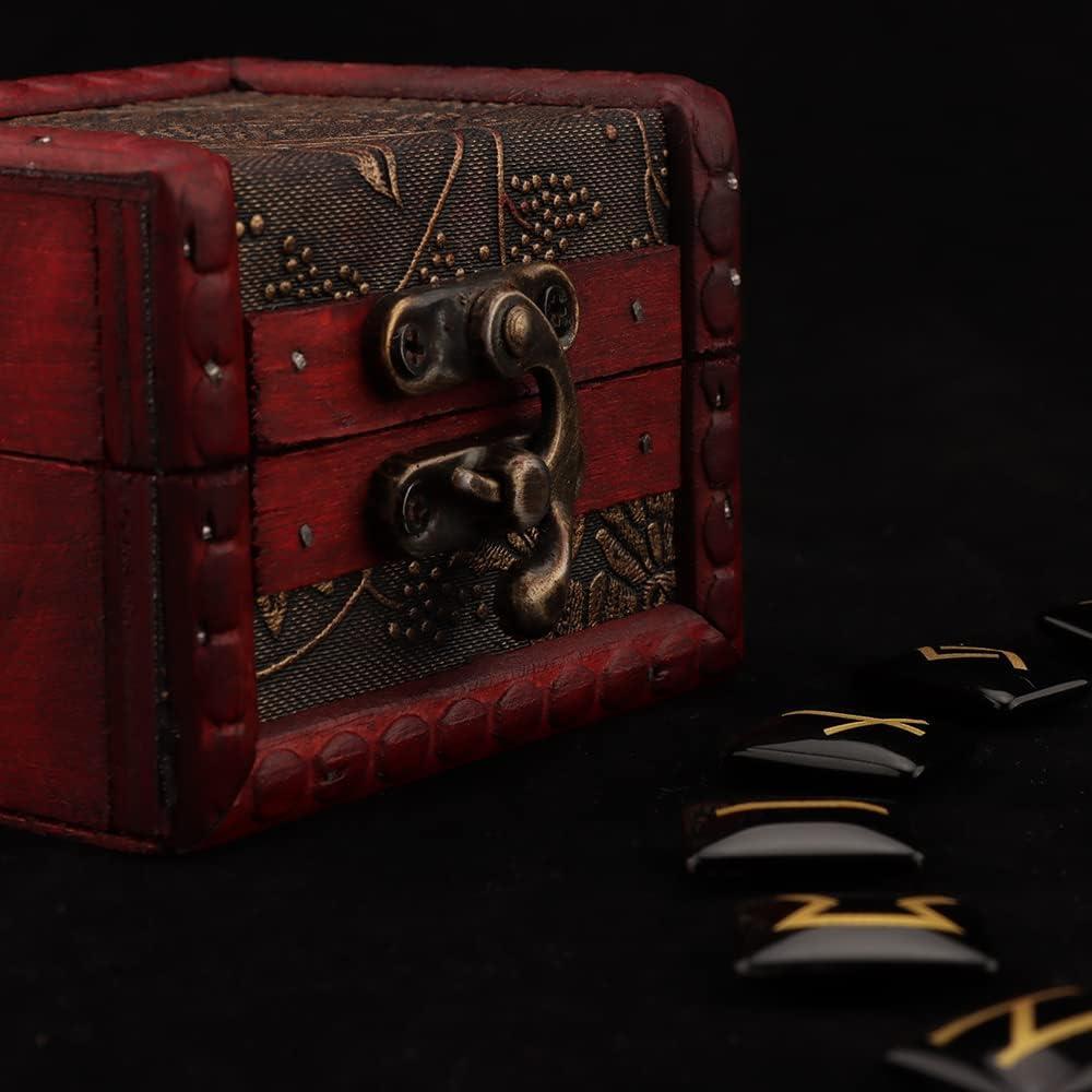 Conjunto de Runas Kcrygogo con Caja de Madera y Obsidiana