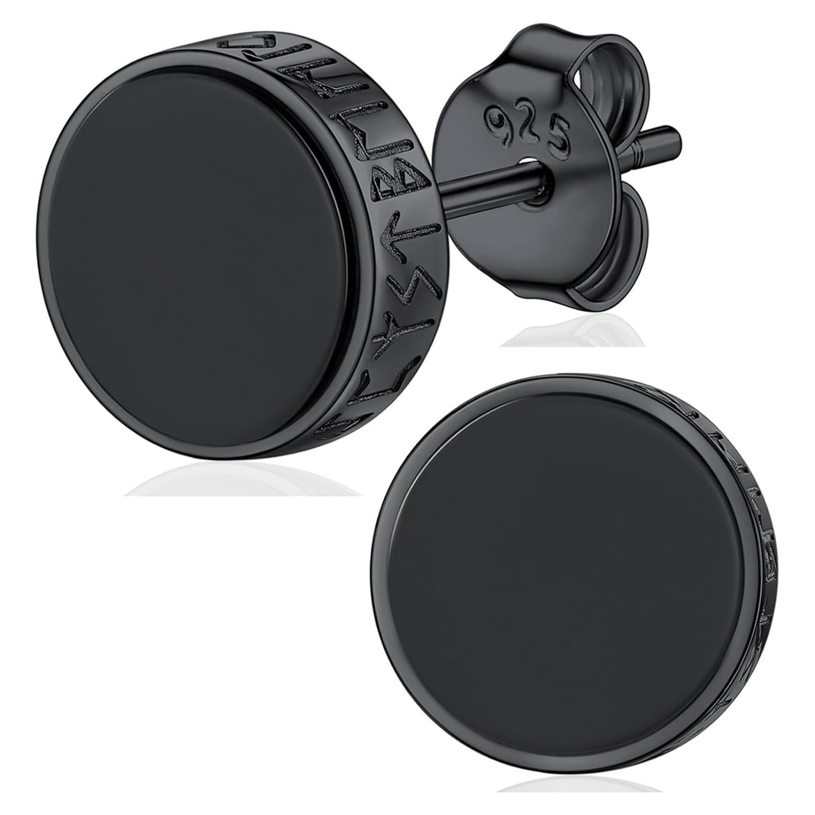 Pendientes de Plata Esterlina 925 con Ónix Negro Runa Vikinga