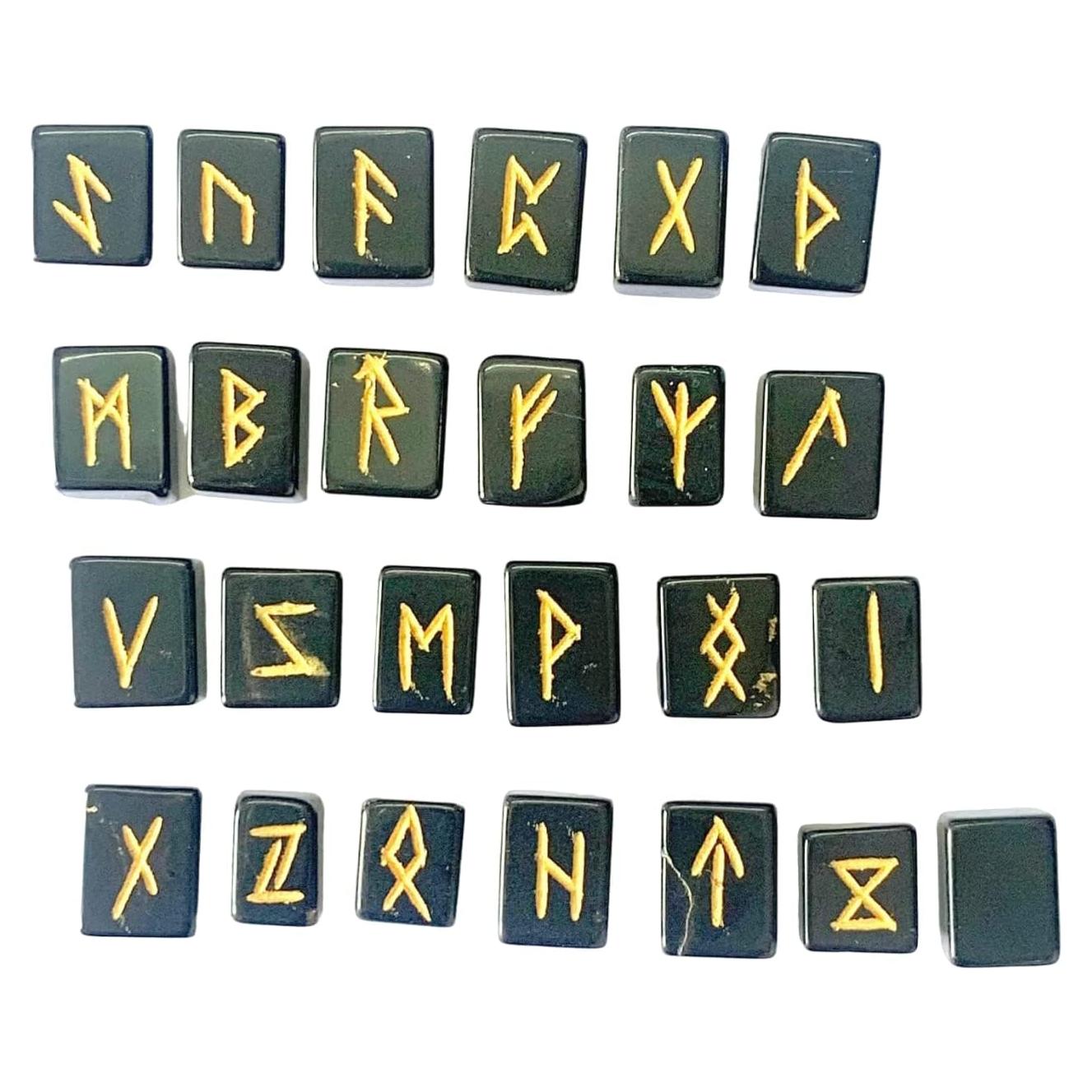 Conjunto de 25 Piedras Rúnicas de Ágata Negra Hechas a Mano