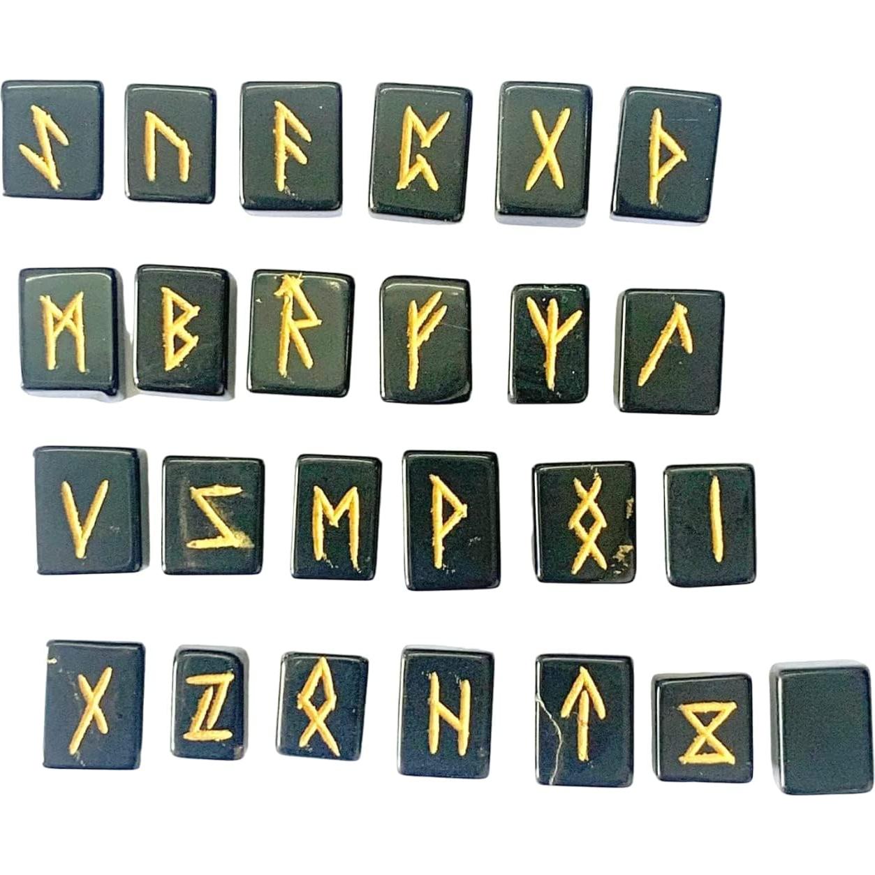 Conjunto de 25 Piedras Rúnicas de Ágata Negra Hechas a Mano