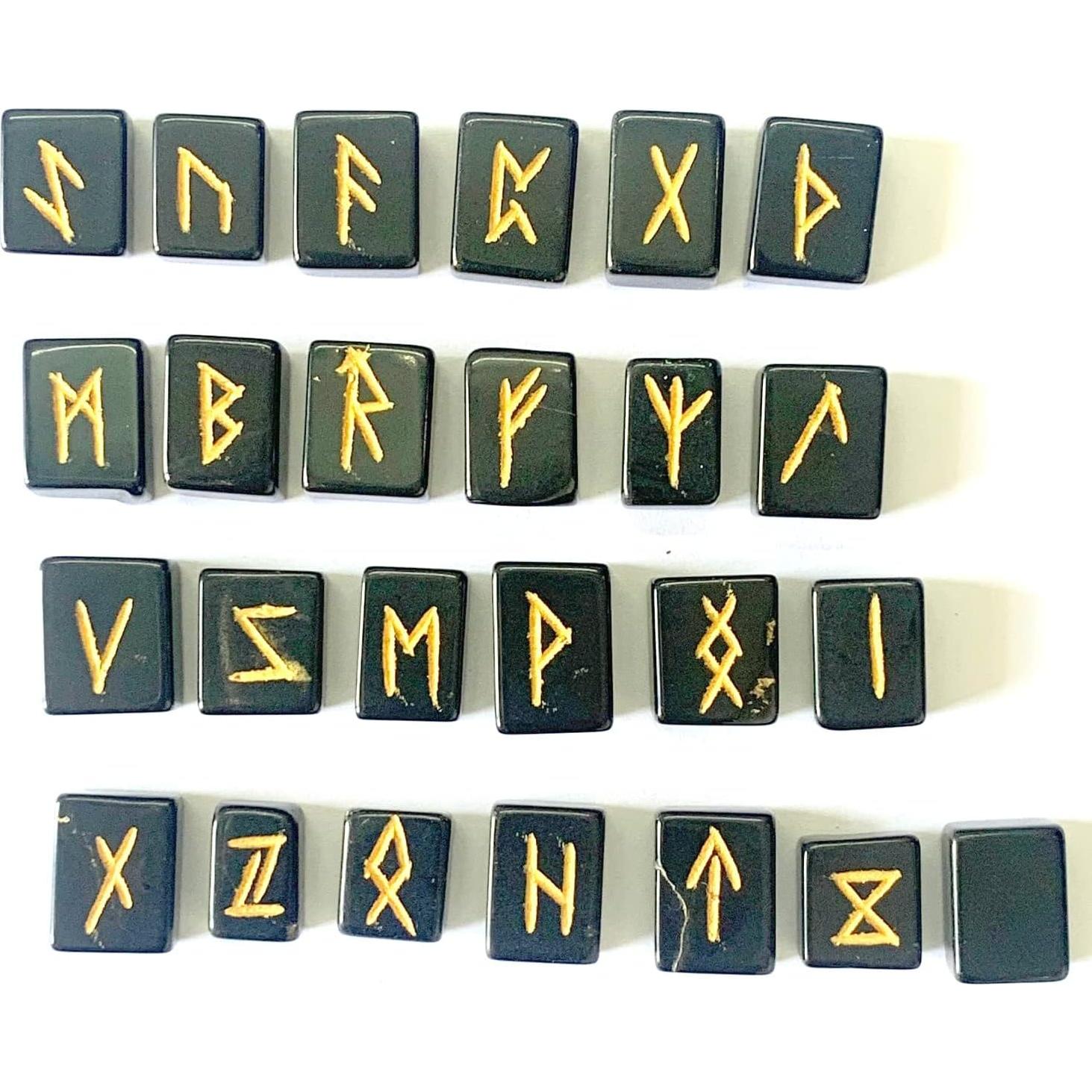 Conjunto de 25 Piedras Rúnicas de Ágata Negra Hechas a Mano