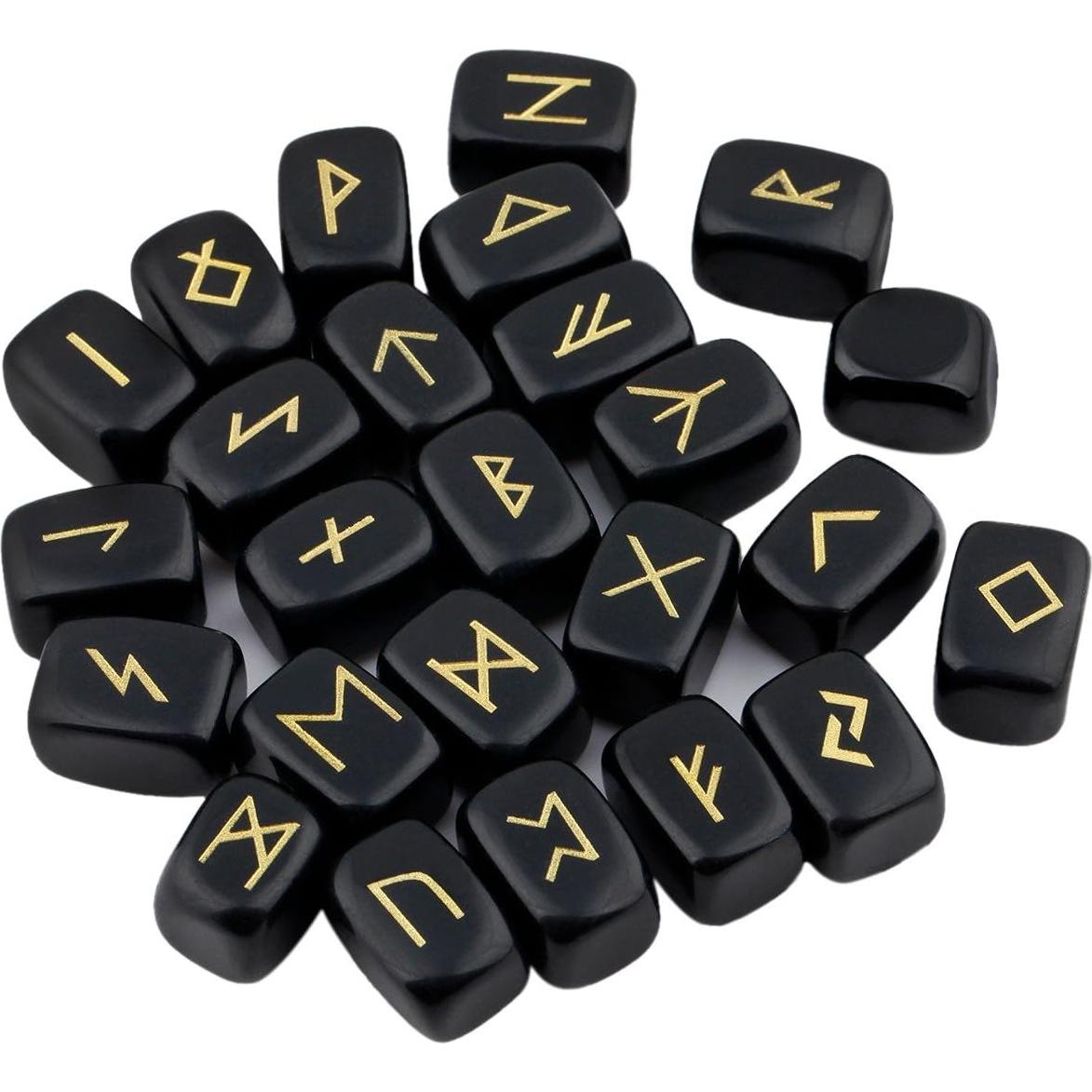 Juego de Runas de Obsidiana Negra SUNYIK - 25 Piezas Grabadas