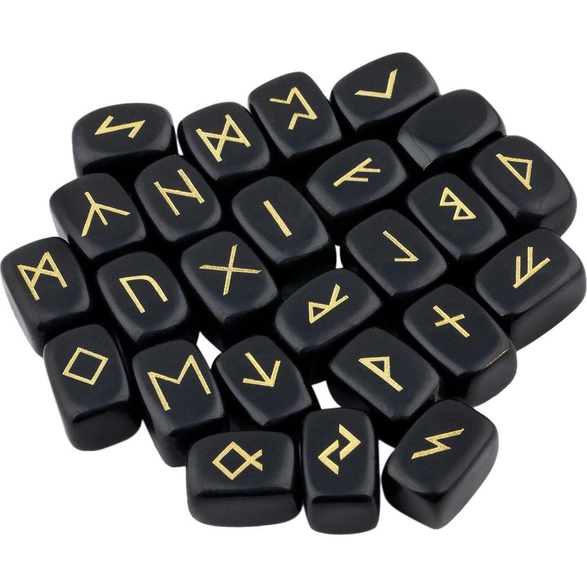 Juego de Runas de Obsidiana Negra SUNYIK - 25 Piezas Grabadas