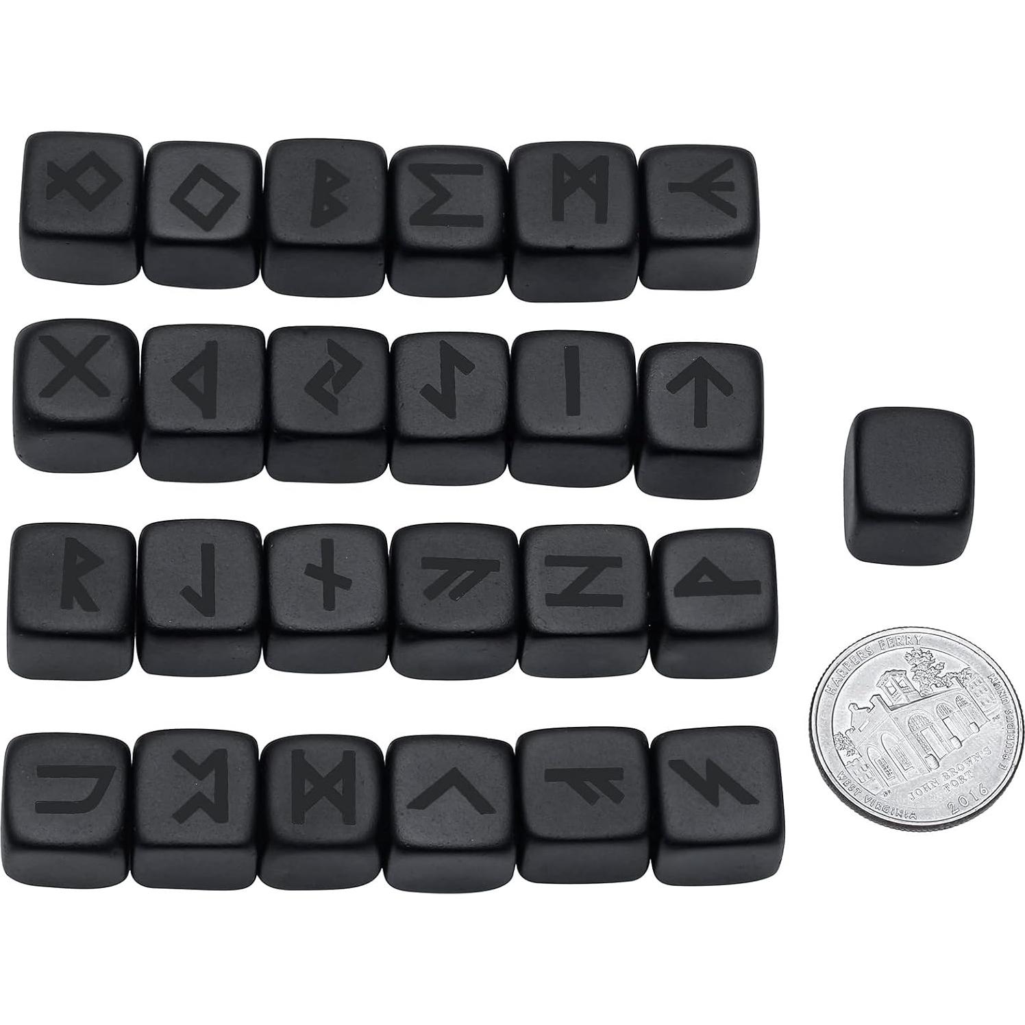 Conjunto de 25 Piedras Rúnicas Obsidiana Negra Mate SUNYIK