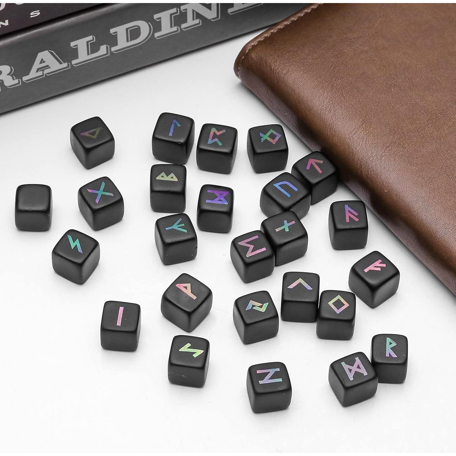 Conjunto de 25 Piedras Rúnicas Obsidiana Negra Mate SUNYIK