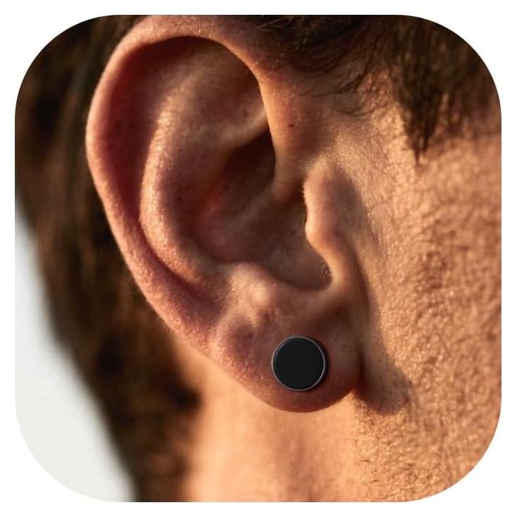 Pendientes de Stud U7 de Plata 925 con Ónix Negro y Runa Vikinga