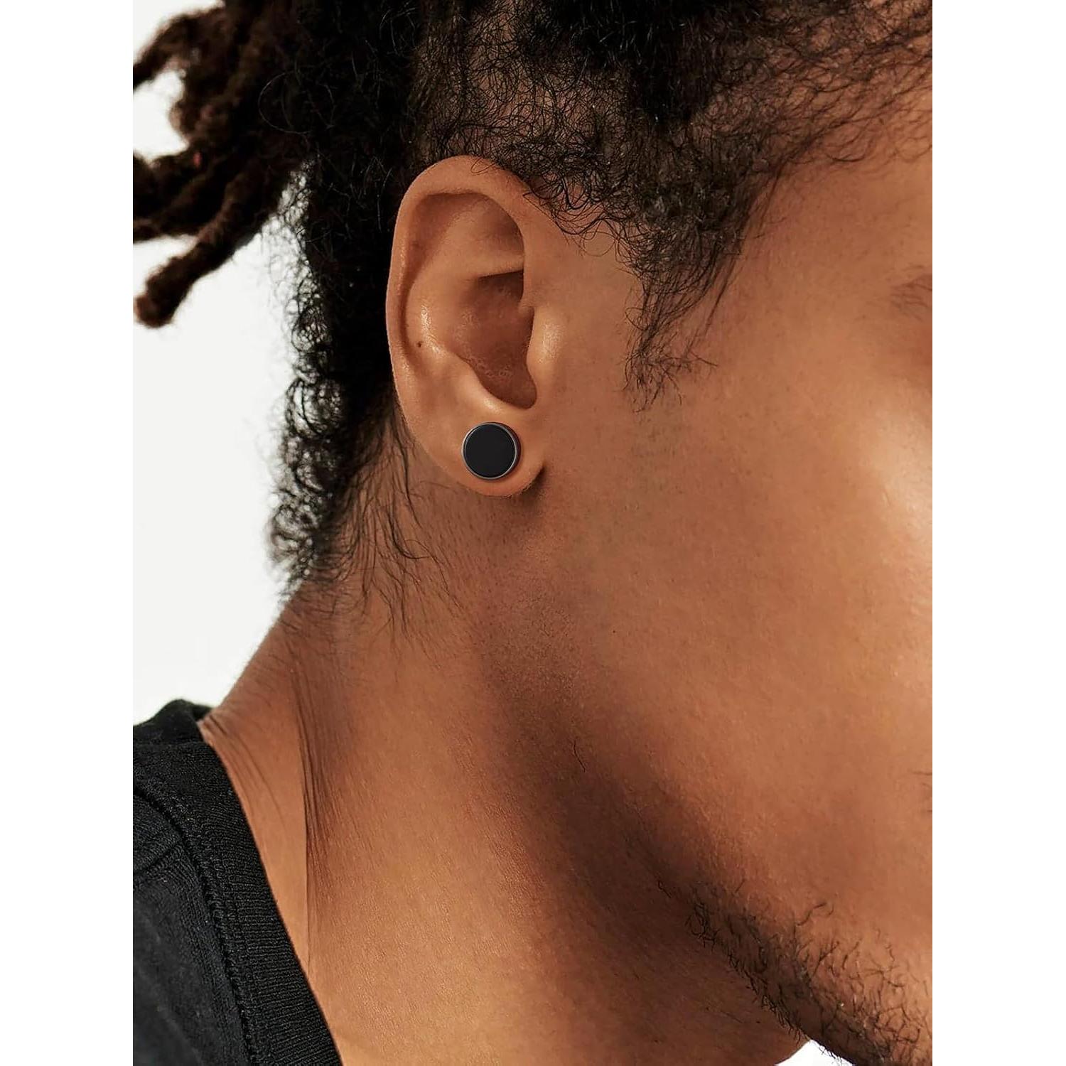 Pendientes de Stud U7 de Plata 925 con Ónix Negro y Runa Vikinga