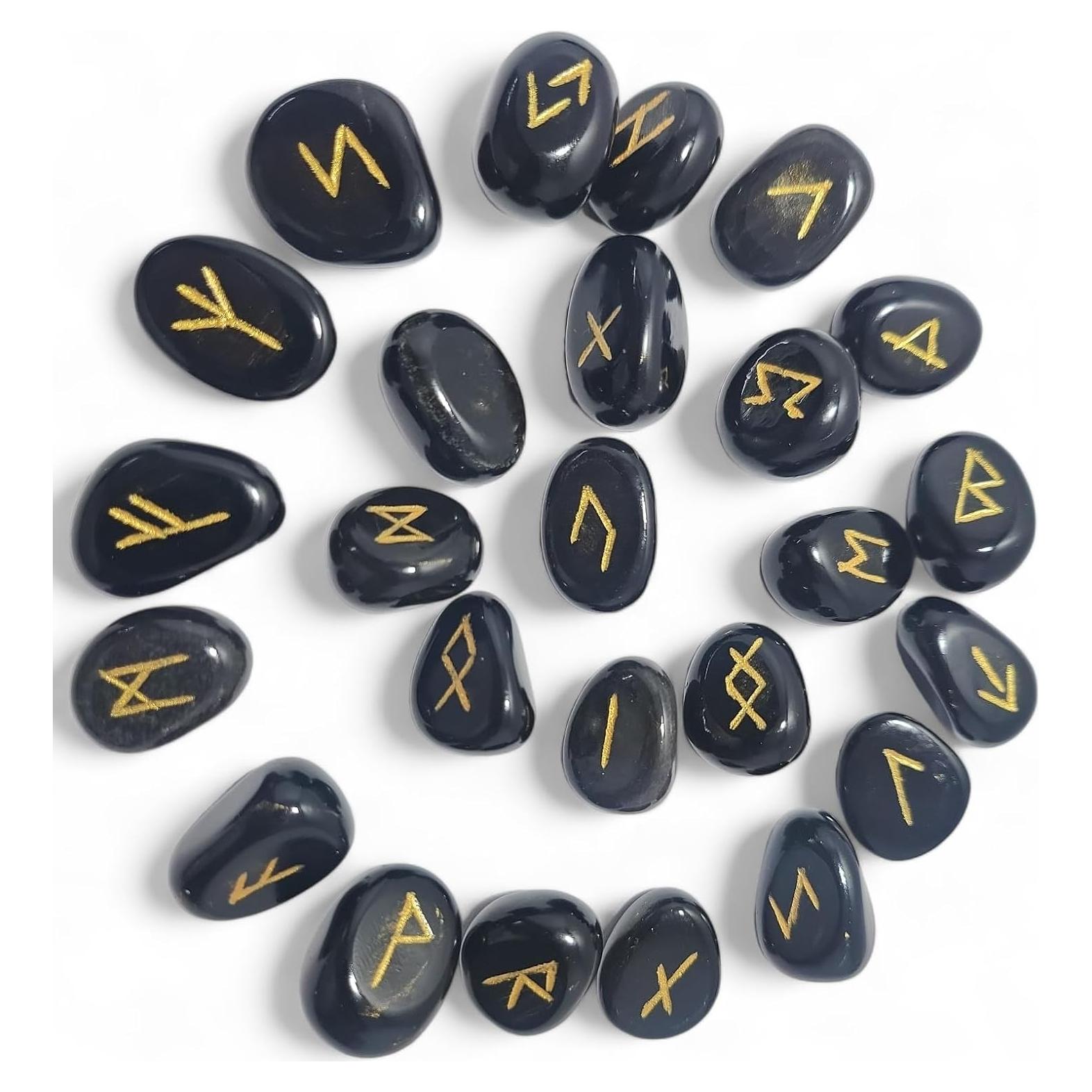 Juego de Runas de Ágata Negra 25 Piezas para Feng Shui