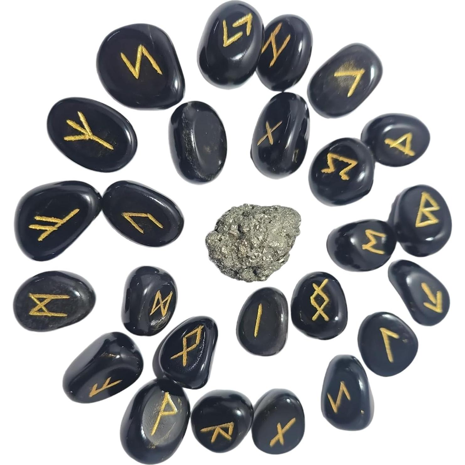 Juego de Runas de Ágata Negra 25 Piezas para Feng Shui