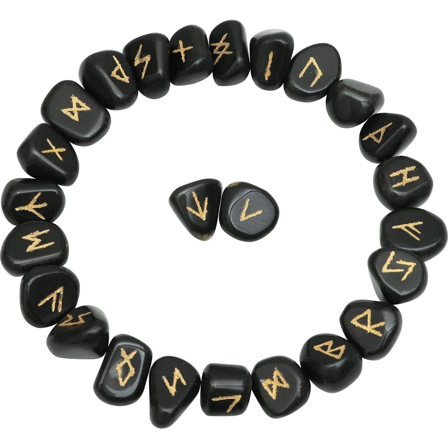 Juego de Runas de Ágata Negra 25 Piezas para Feng Shui