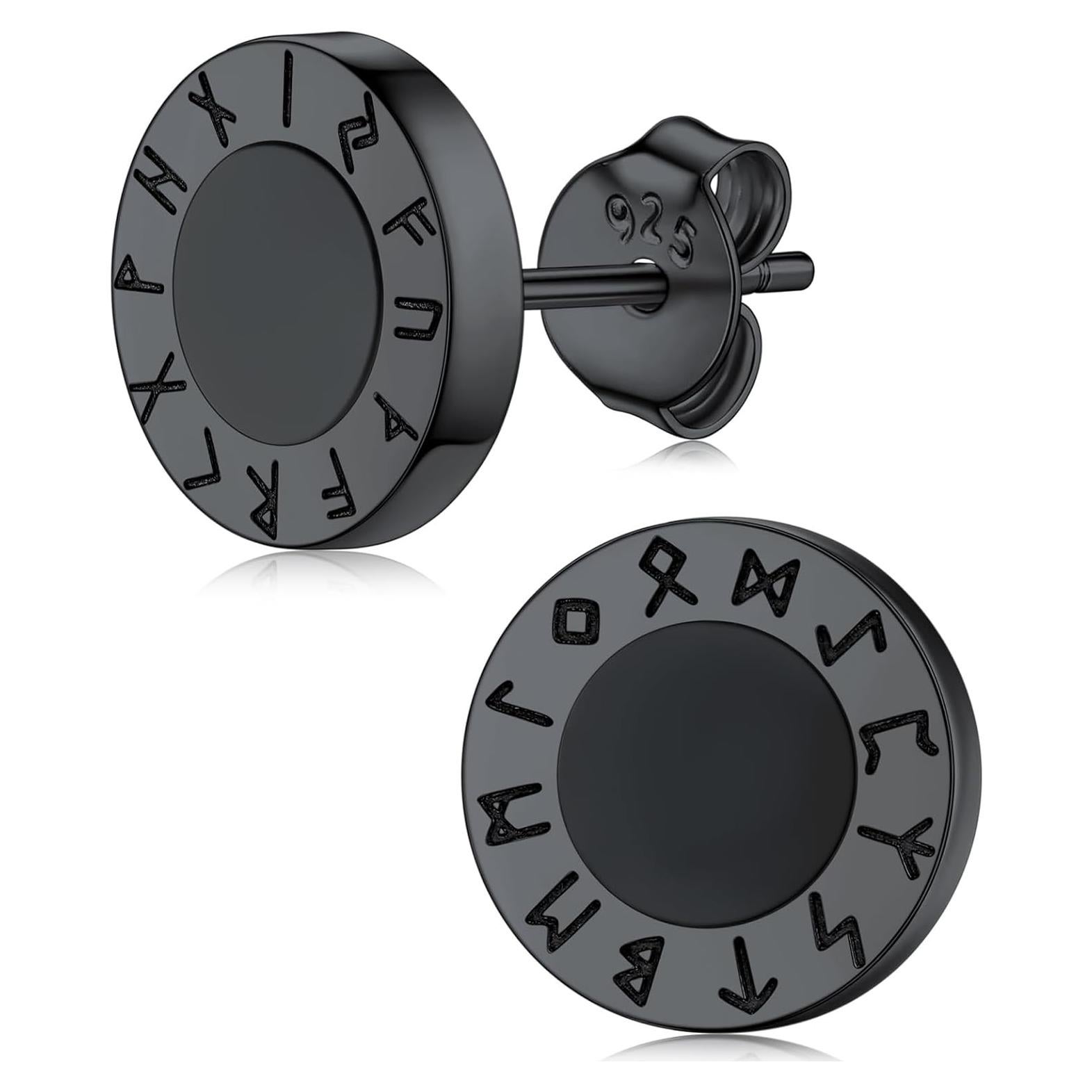 Pendientes de Ónix Negro con Runas Vikingas en Plata 925