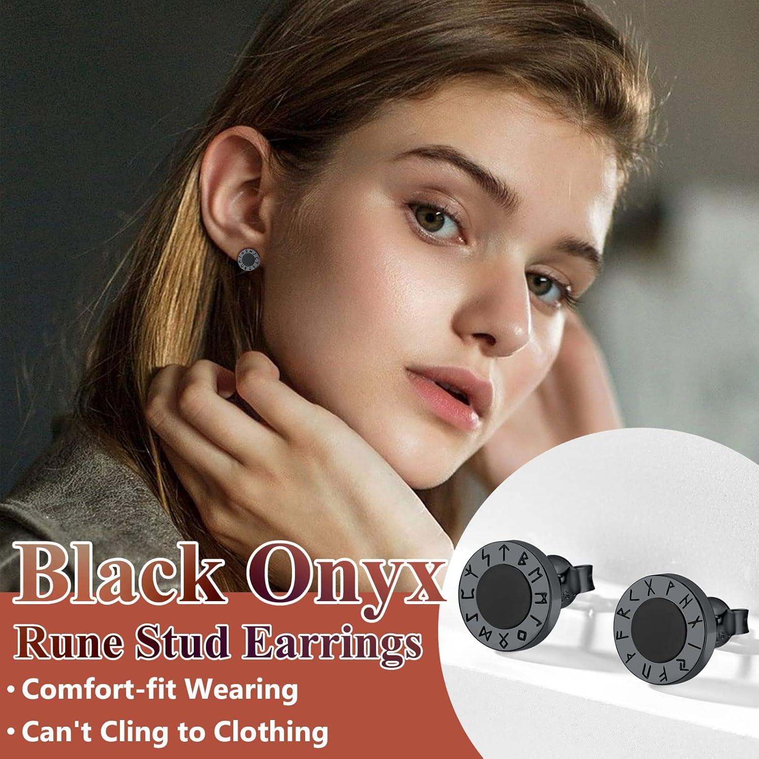 Pendientes de Ónix Negro con Runas Vikingas en Plata 925