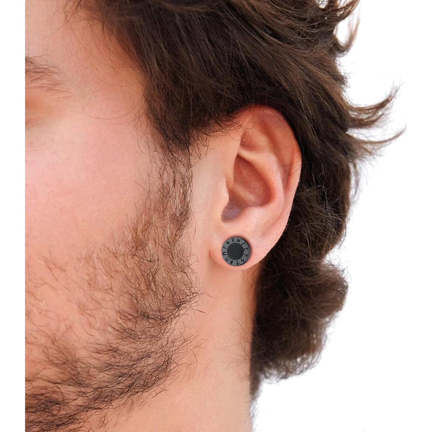 Pendientes de Ónix Negro con Runas Vikingas en Plata 925