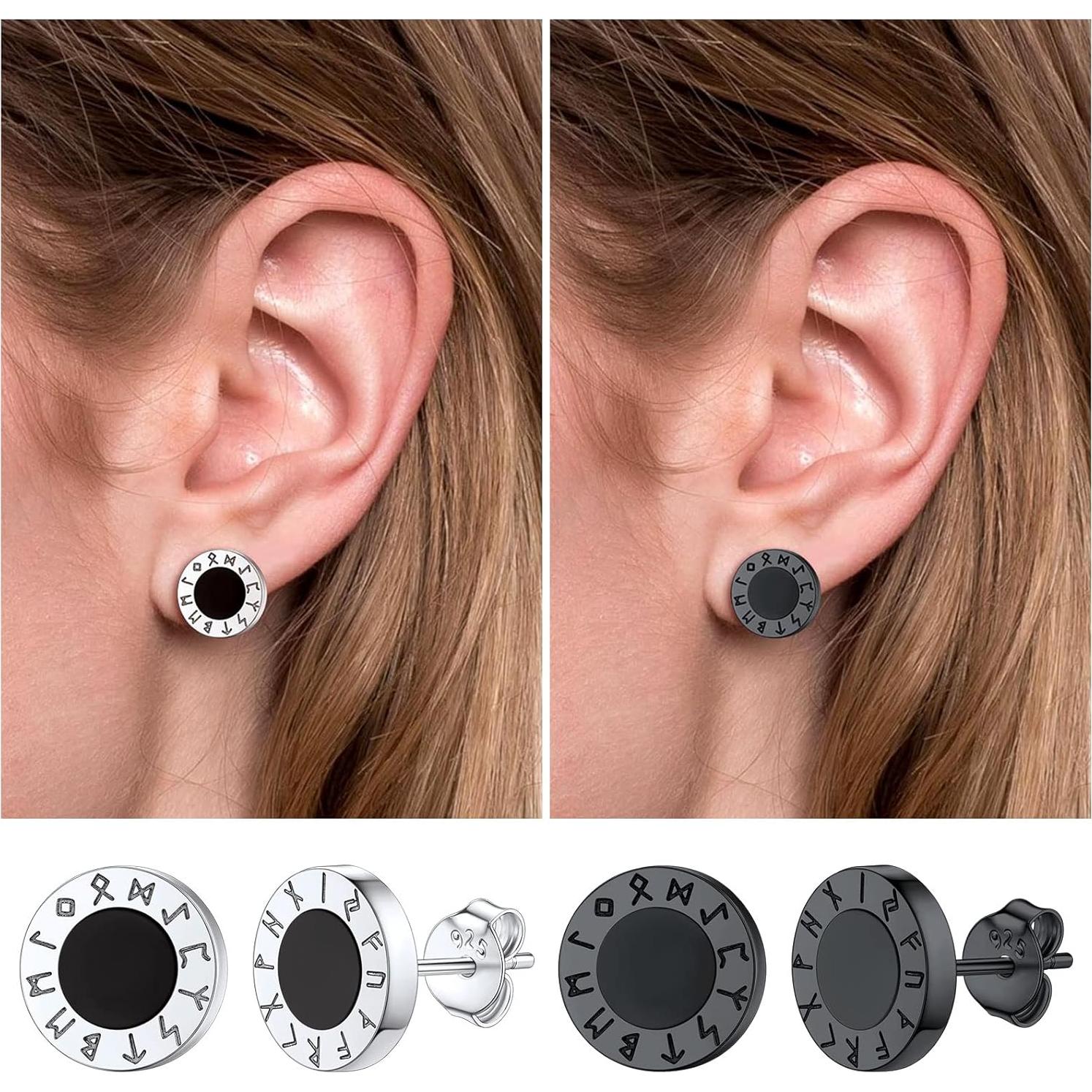 Pendientes de Ónix Negro con Runas Vikingas en Plata 925