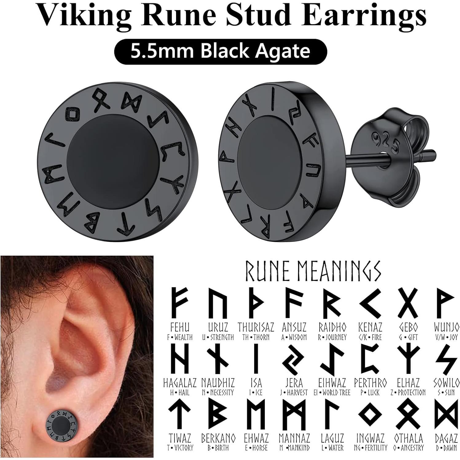 Pendientes de Ónix Negro con Runas Vikingas en Plata 925