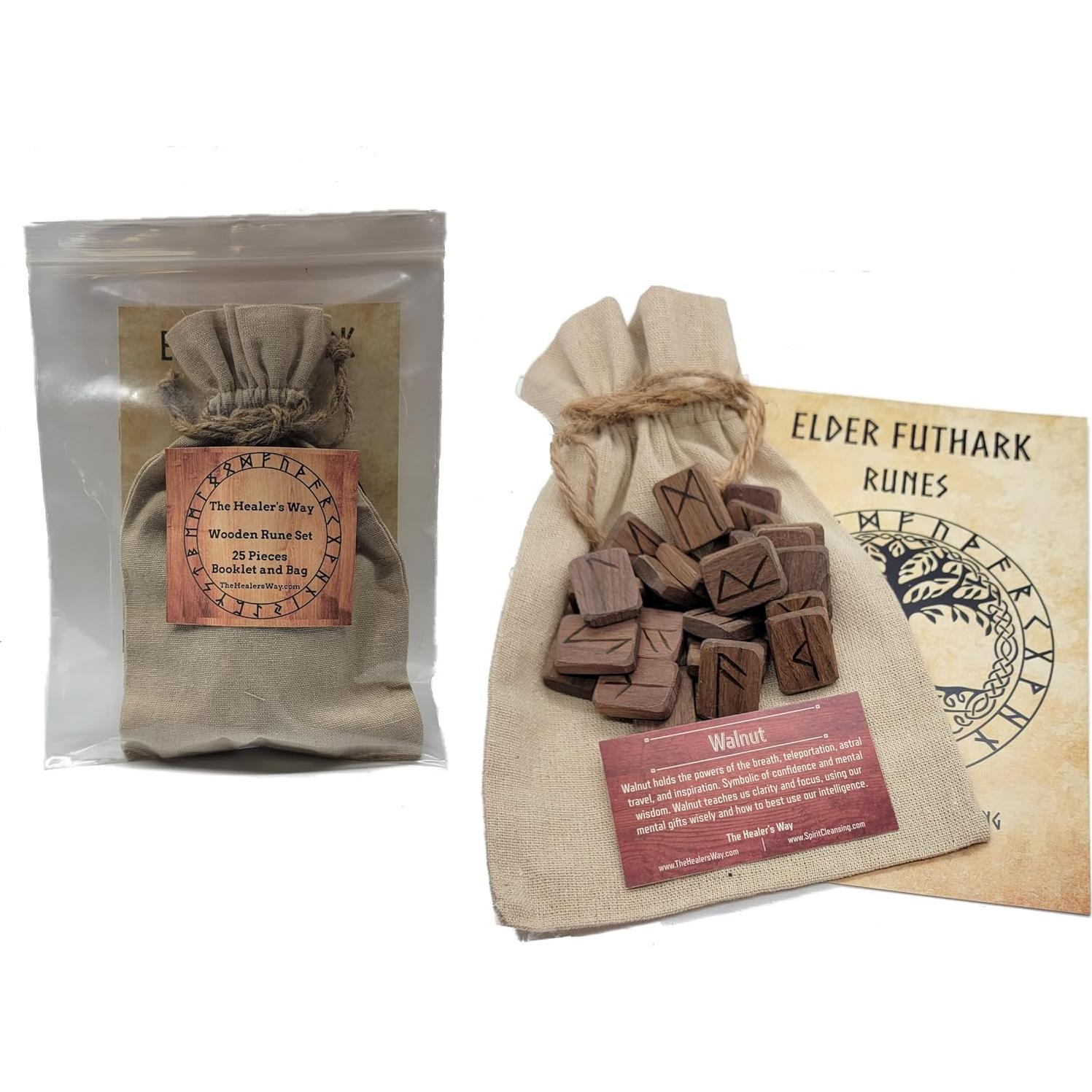 Juego de Runas de Madera de Nogal con Alfabeto Elder Futhark