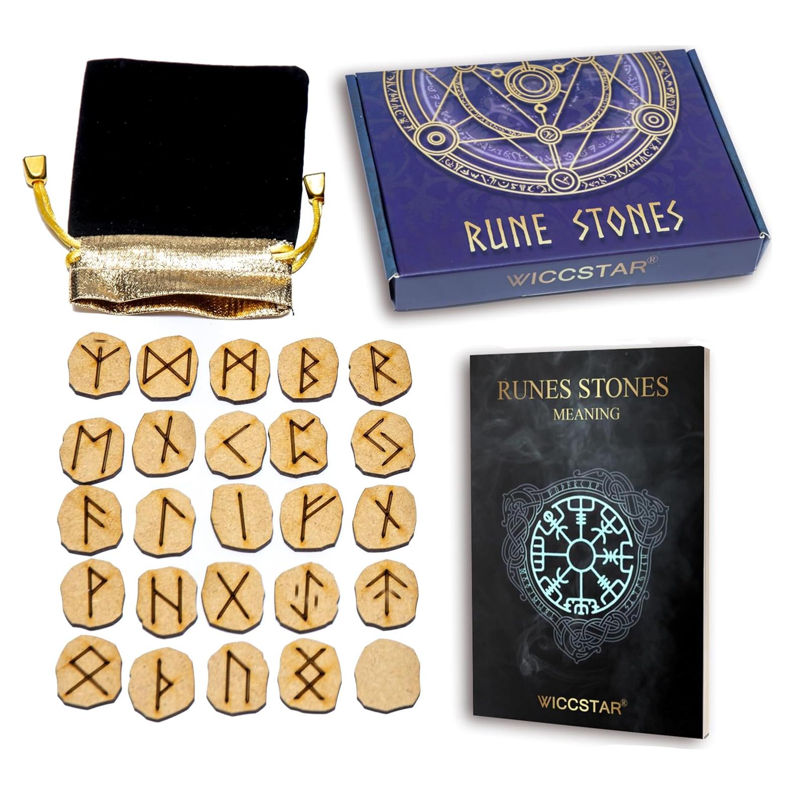 Juego de Runas WICCSTAR con Bolsa de Terciopelo y Guía