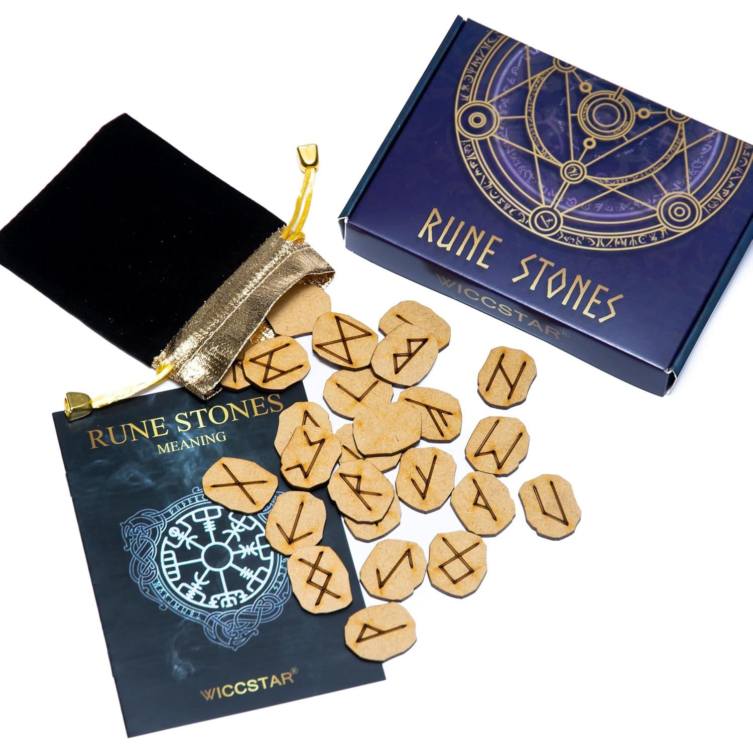 Juego de Runas WICCSTAR con Bolsa de Terciopelo y Guía