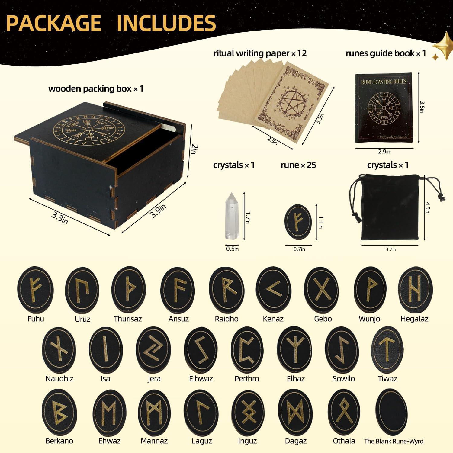 Conjunto de Runas de Madera Tirmanaz con Cristales y Guía