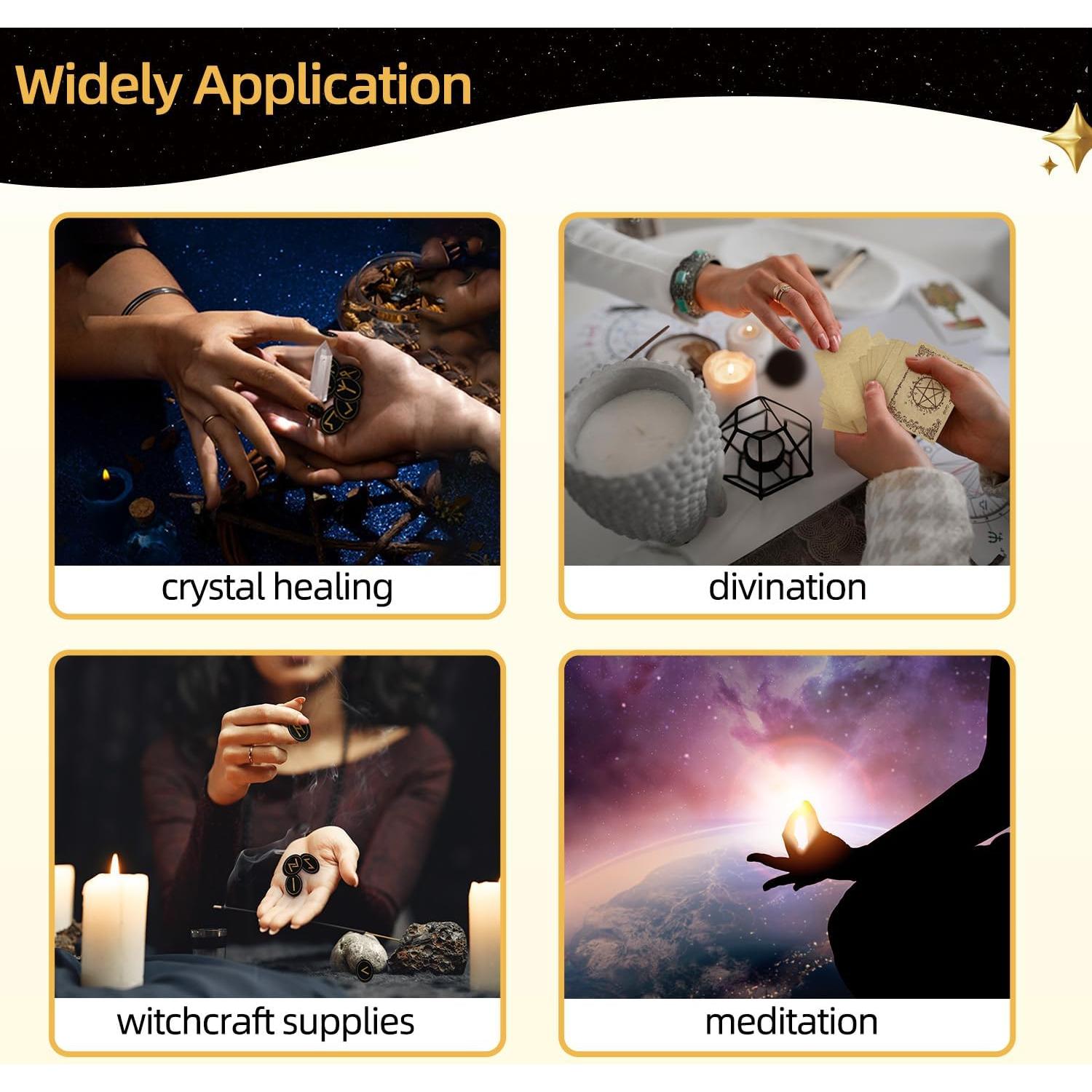 Conjunto de Runas de Madera Tirmanaz con Cristales y Guía