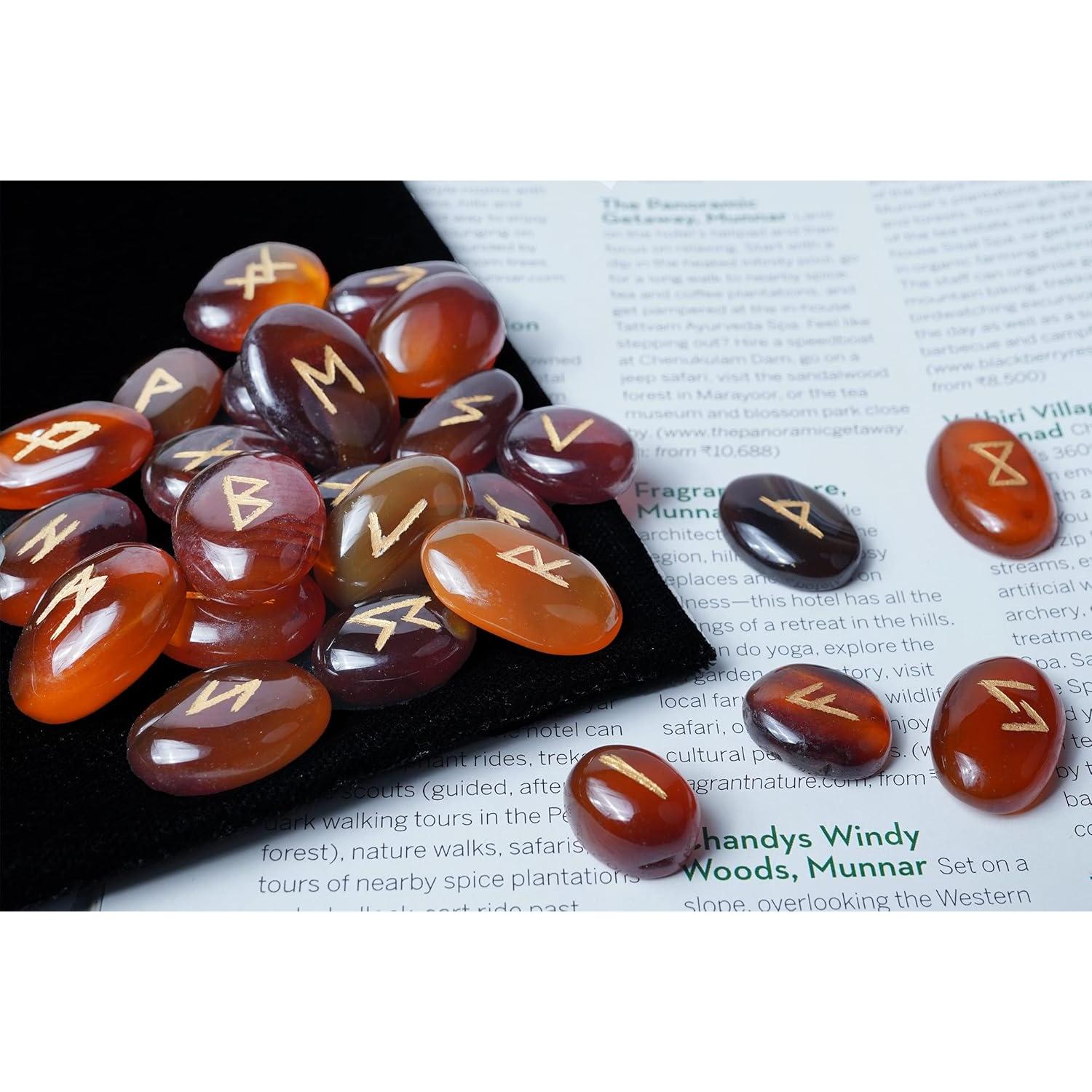 Set de Runas de Onyx Marrón Crocon - 25 Piezas Hechas a Mano