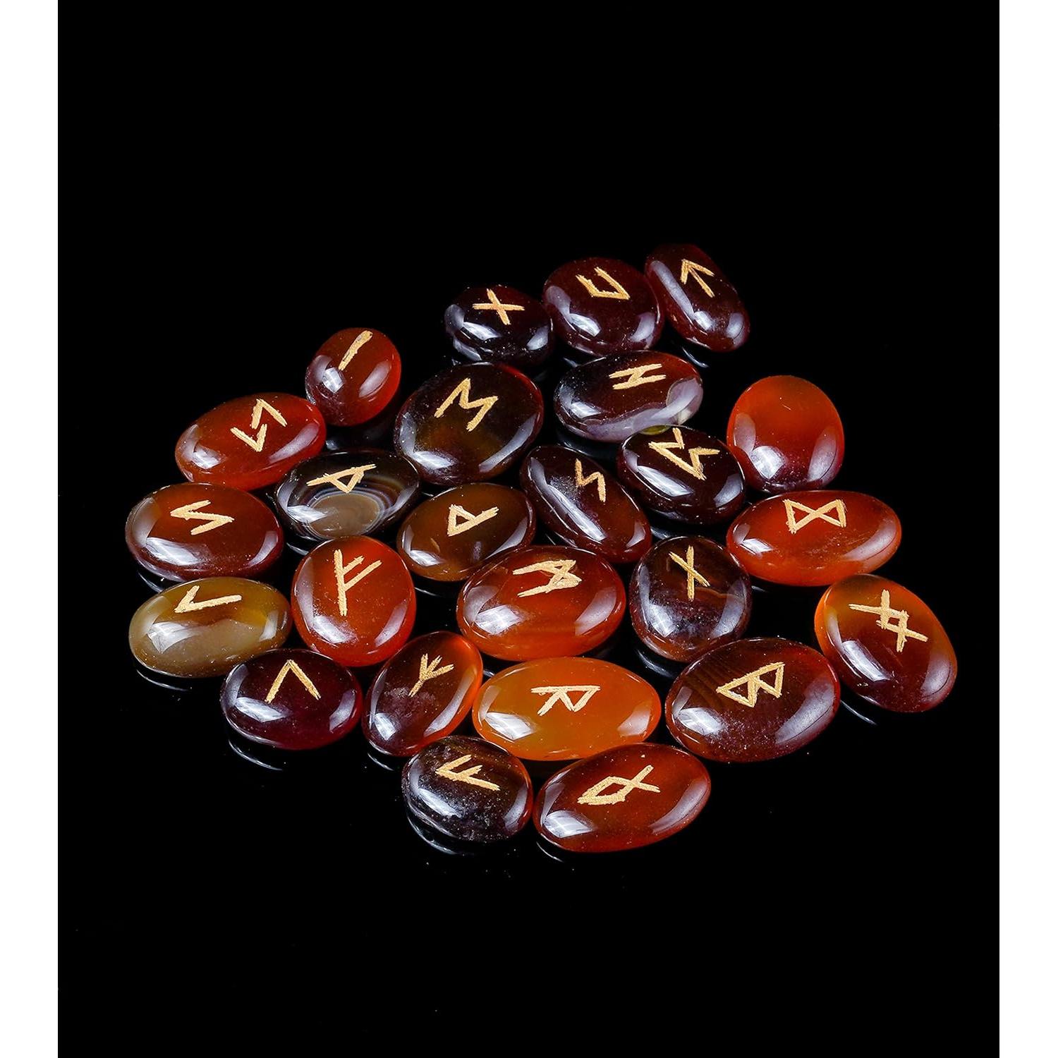 Set de Runas de Onyx Marrón Crocon - 25 Piezas Hechas a Mano