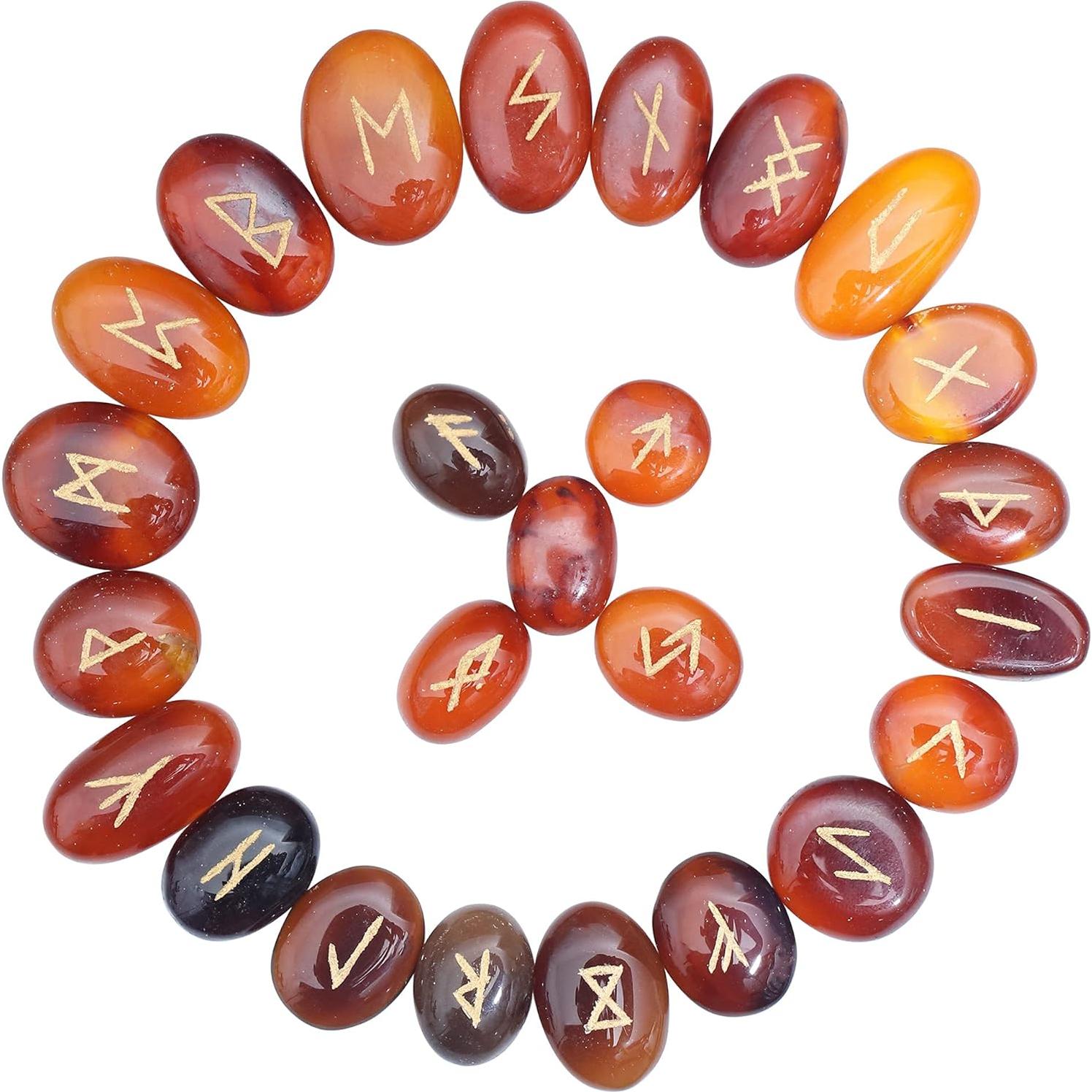 Set de Runas de Onyx Marrón Crocon - 25 Piezas Hechas a Mano