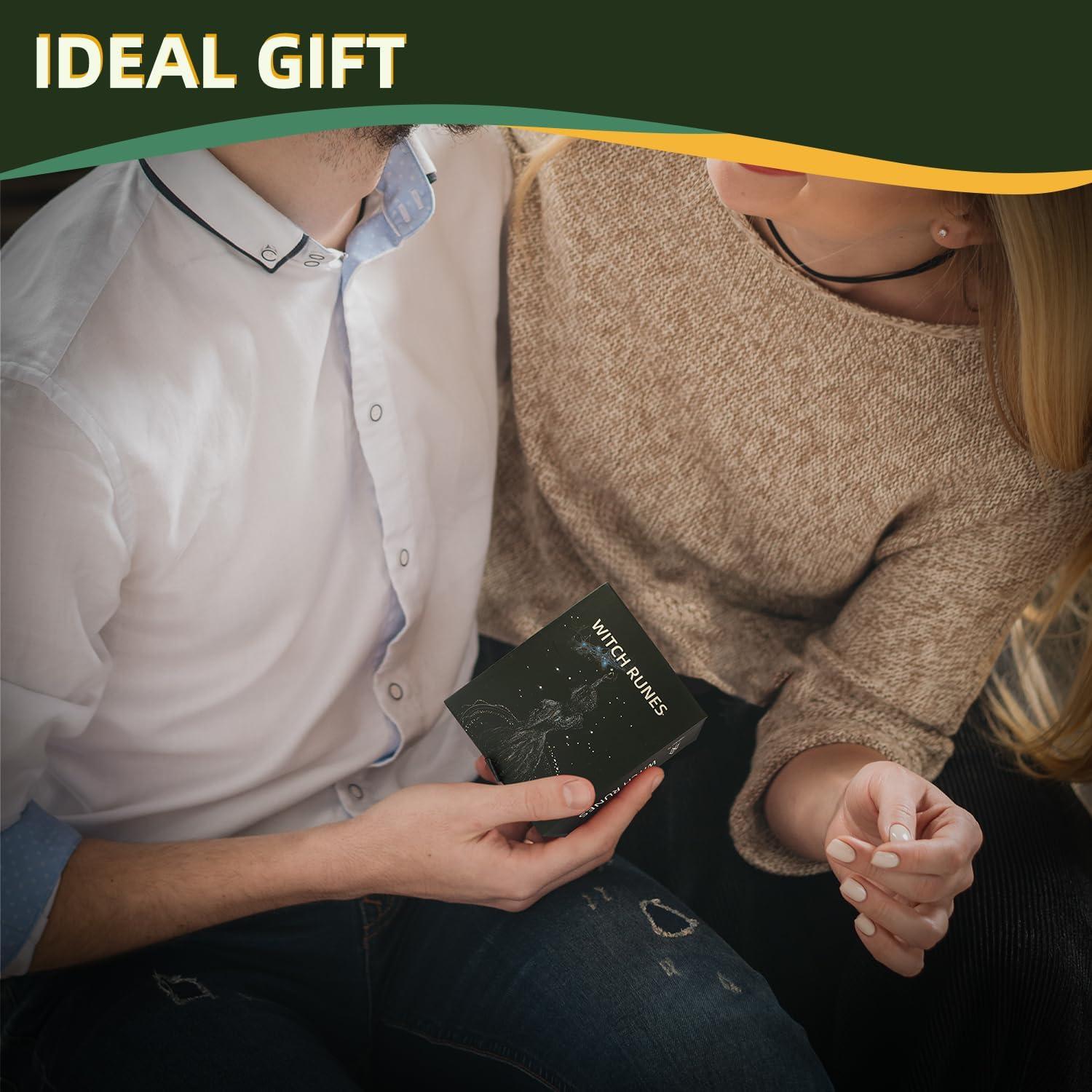 Conjunto de Runas Verdes Tirmanaz con Libro y Bolsa de Terciopelo