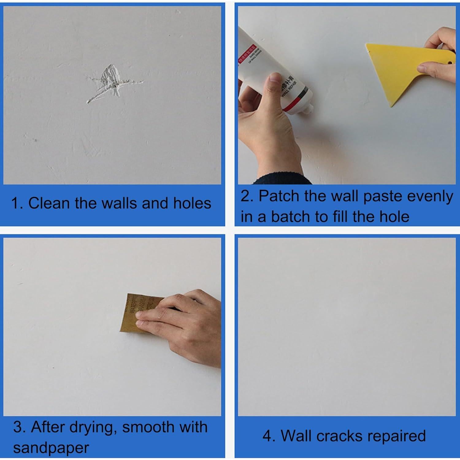 Kit de Reparación de Pared WAURCSY - 2 Agentes 100g y Raspadores