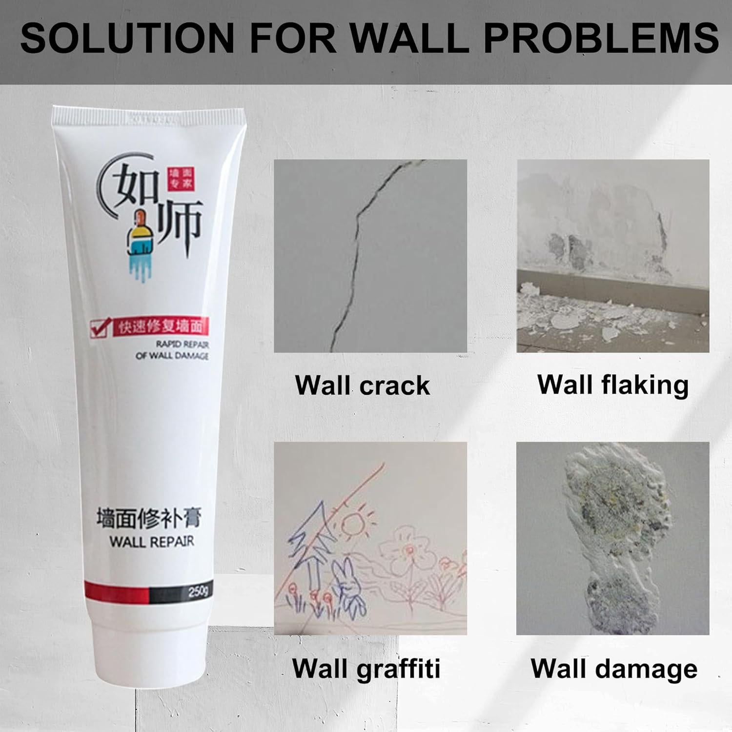 Kit de Reparación de Pared WAURCSY - 2 Agentes 100g y Raspadores