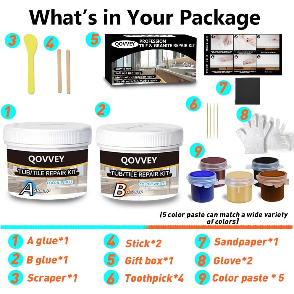 Kit de Reparación de Azulejos y Granito QOVVEY 4 oz Multicolor