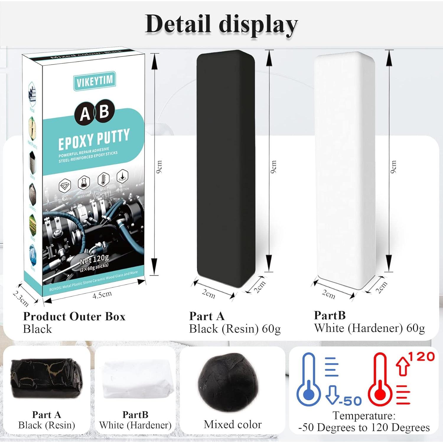 Masilla Epóxica VIKEYTIM 120g Negra, Rápida y Resistente al Agua