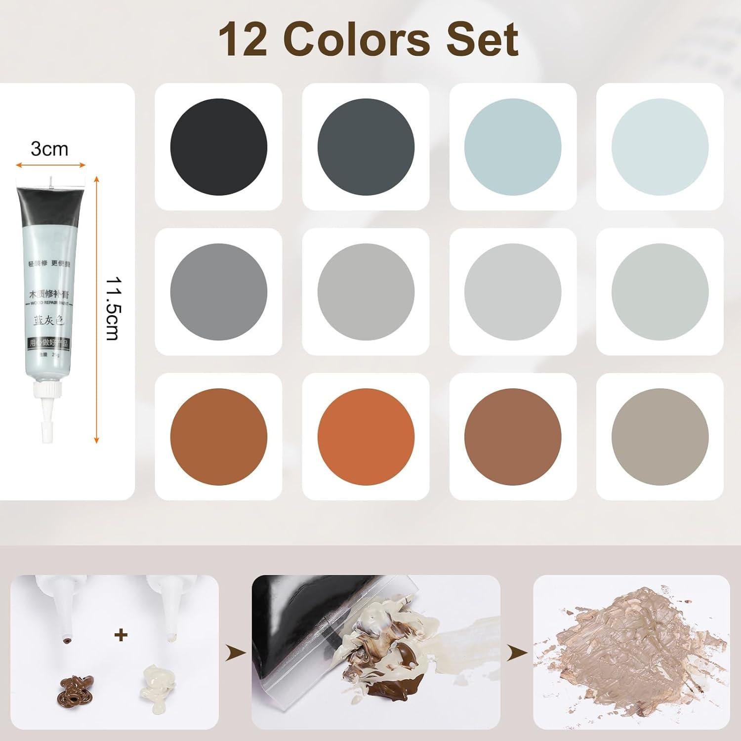 Kit de Reparación de Rasguños de Madera Harfington 12 Colores