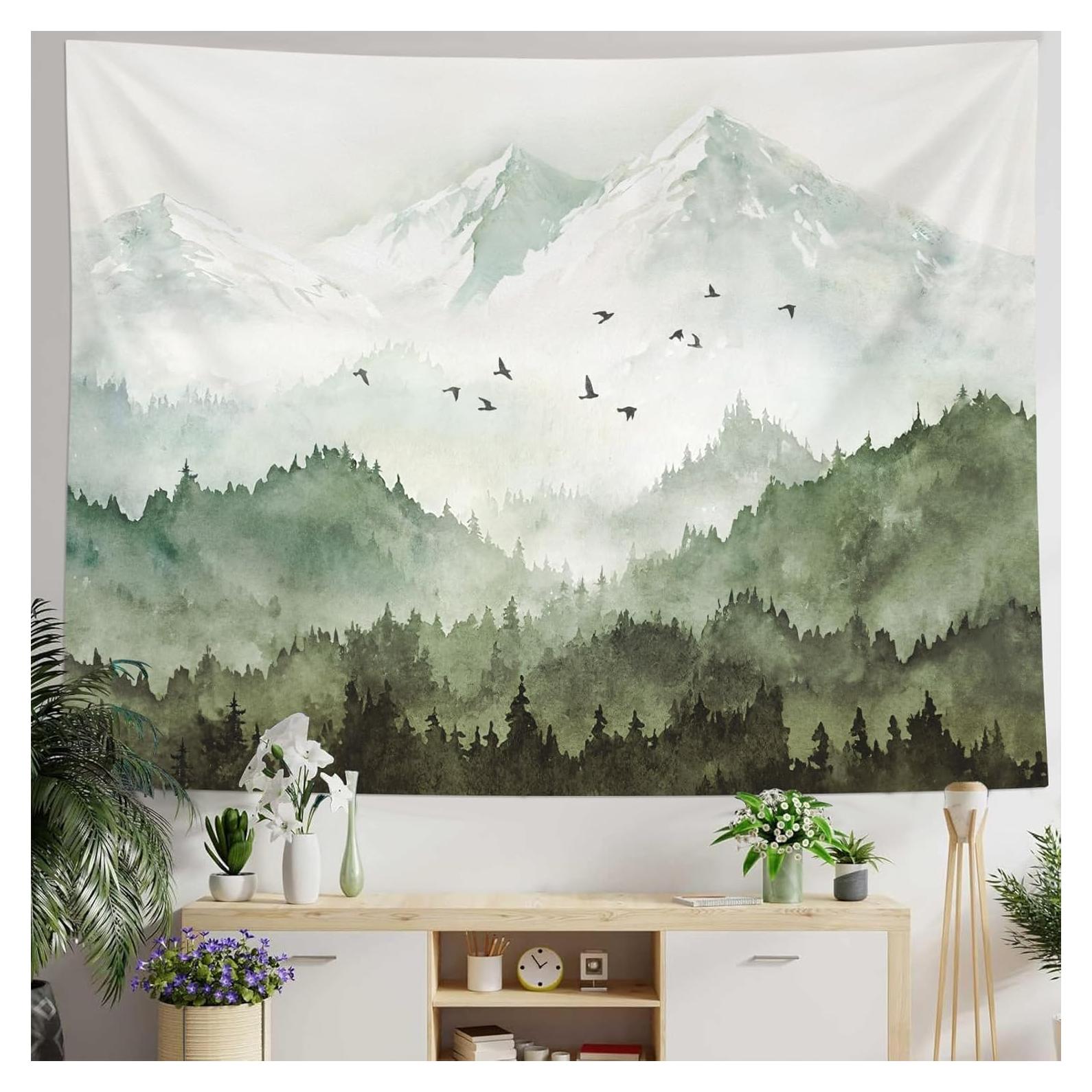 Tapiz de Montaña Kampdream Verde Salvia 90x68 cm Acuarela