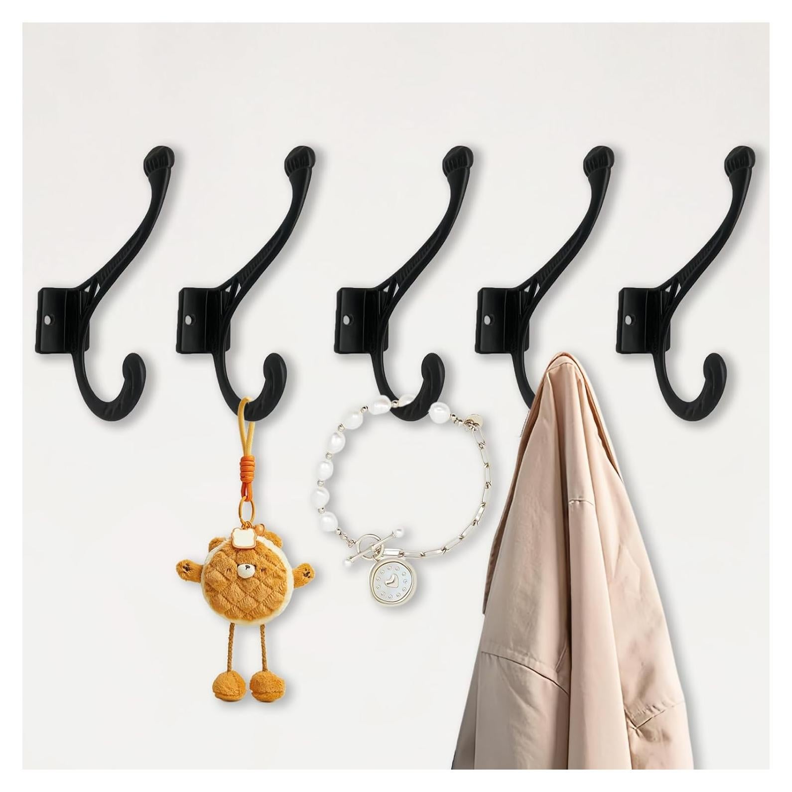 Paquete de 5 Ganchos de Pared Arimsoa Doble Gancho 10KG Negro