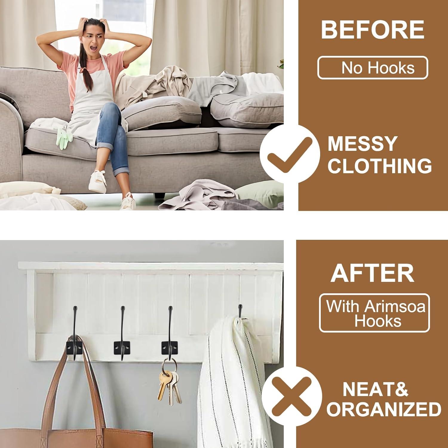 Paquete de 5 Ganchos de Pared Arimsoa Doble Gancho 10KG Negro