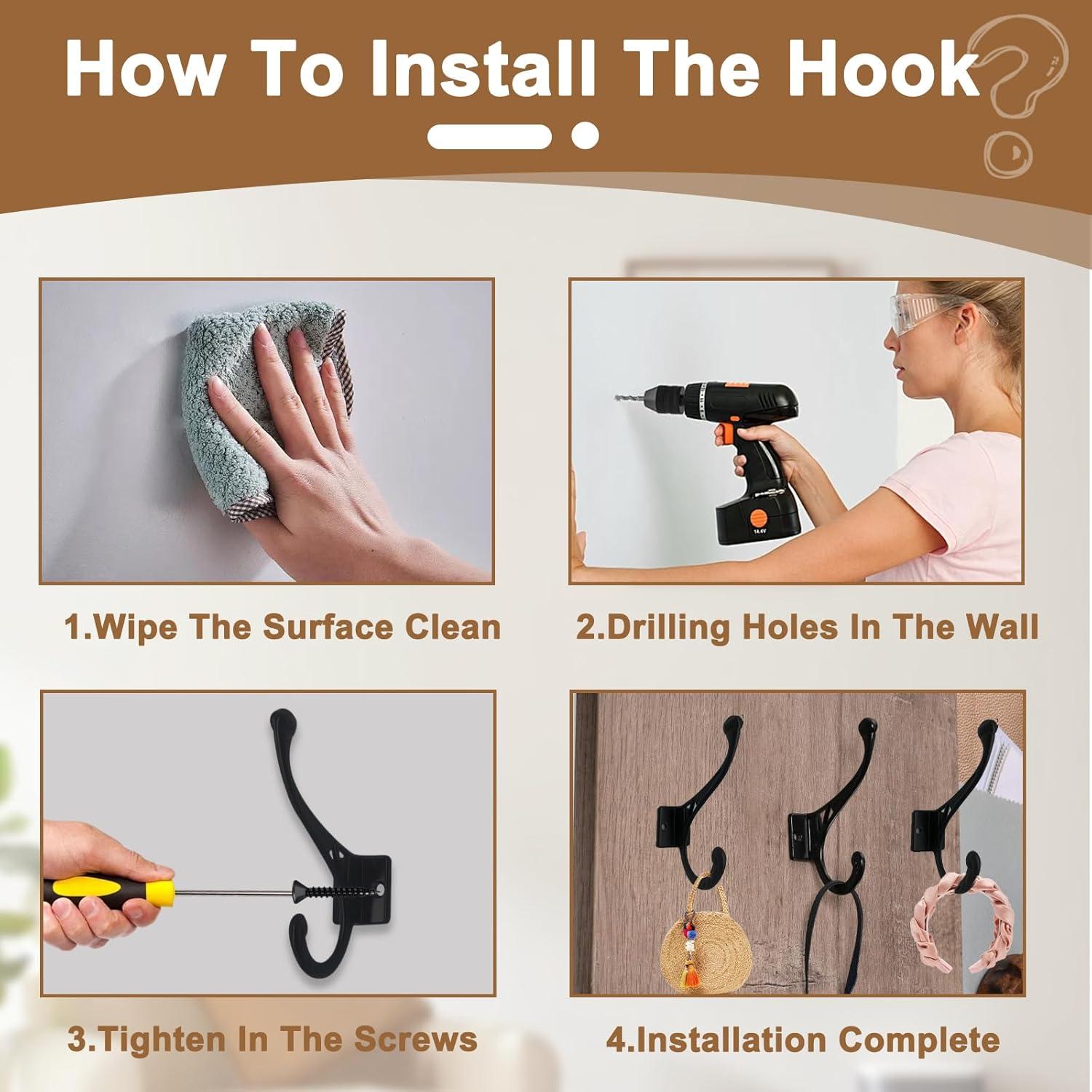 Paquete de 5 Ganchos de Pared Arimsoa Doble Gancho 10KG Negro