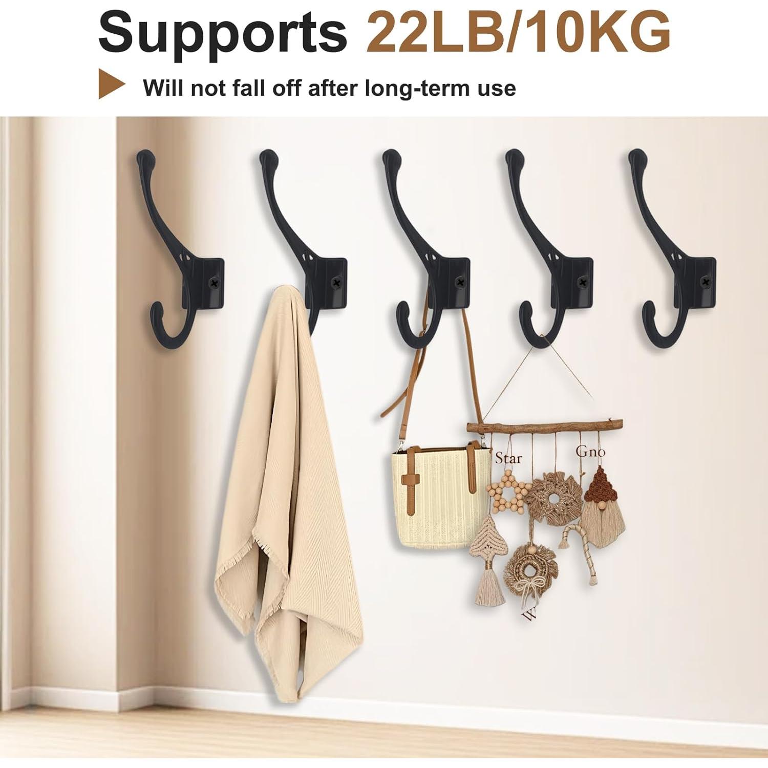 Paquete de 5 Ganchos de Pared Arimsoa Doble Gancho 10KG Negro