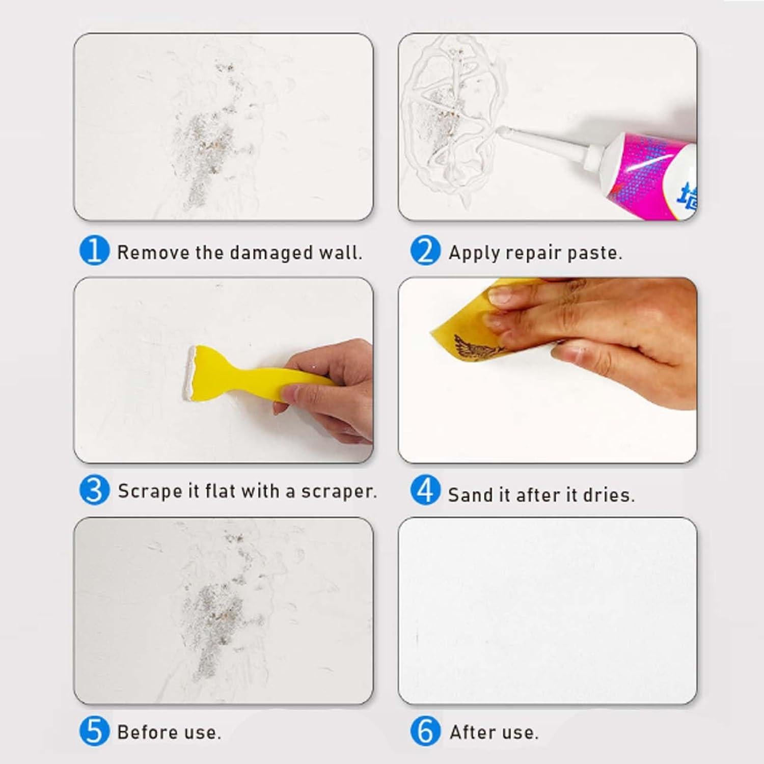 Masilla Reparadora de Paredes Blancas Liyouduo 250g Kit Completo