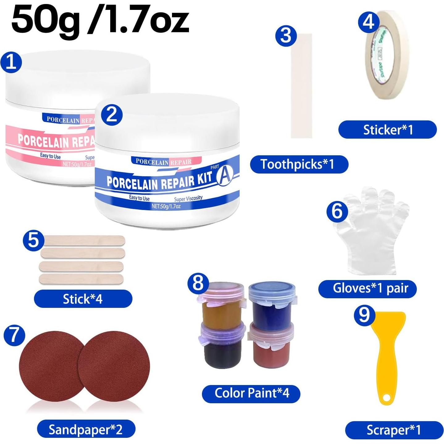 Kit de Reparación de Baño OOTDART 3.4oz Fibra de Vidrio Color