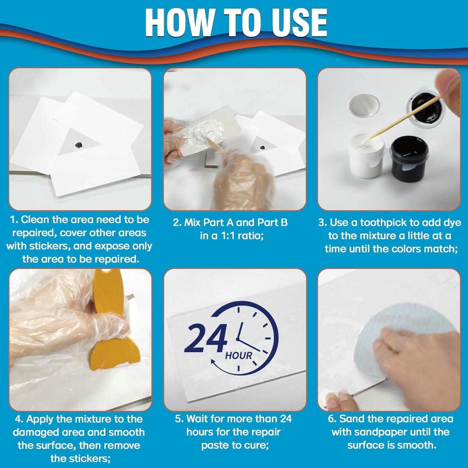 Kit de Reparación de Baño OOTDART 3.4oz Fibra de Vidrio Color