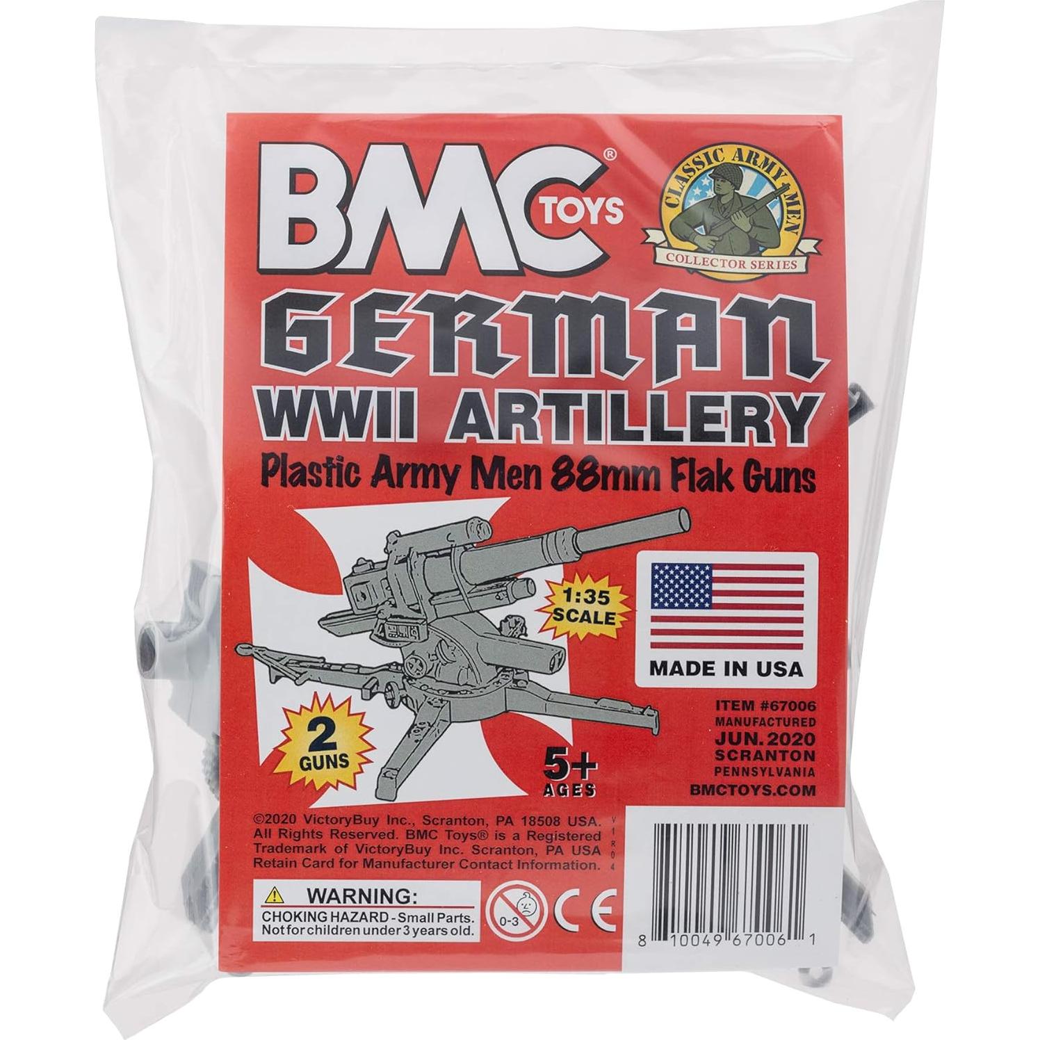 BMC Classic WW2 German 88mm Artillery - 2pc Gray Plastic Army Men Accessories