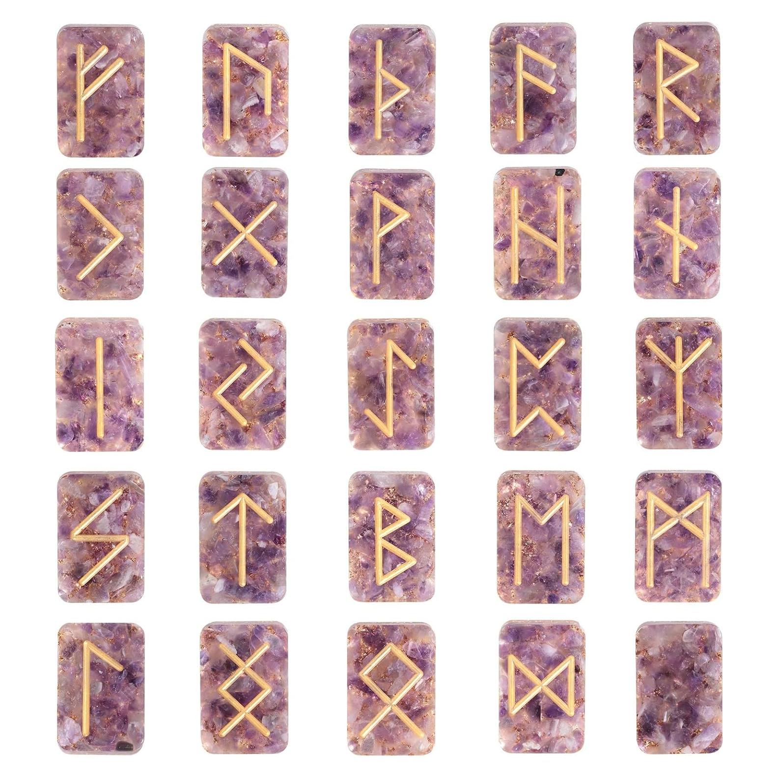 Set de 25 Piedras Rúnicas de Amatista mookaitedecor para Adivinación