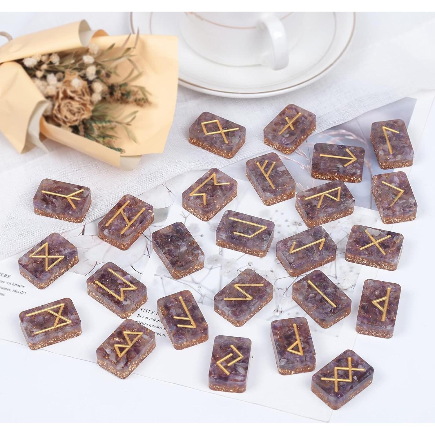 Set de 25 Piedras Rúnicas de Amatista mookaitedecor para Adivinación