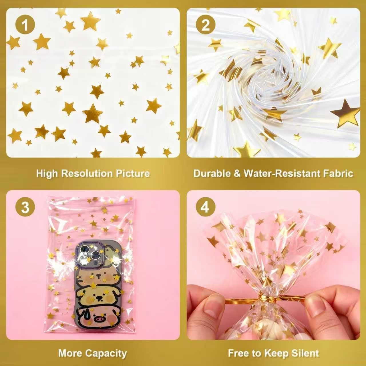 Bolsas de Celofán Impresas con Estrellas Cherodada 100 Pcs 5x25 cm