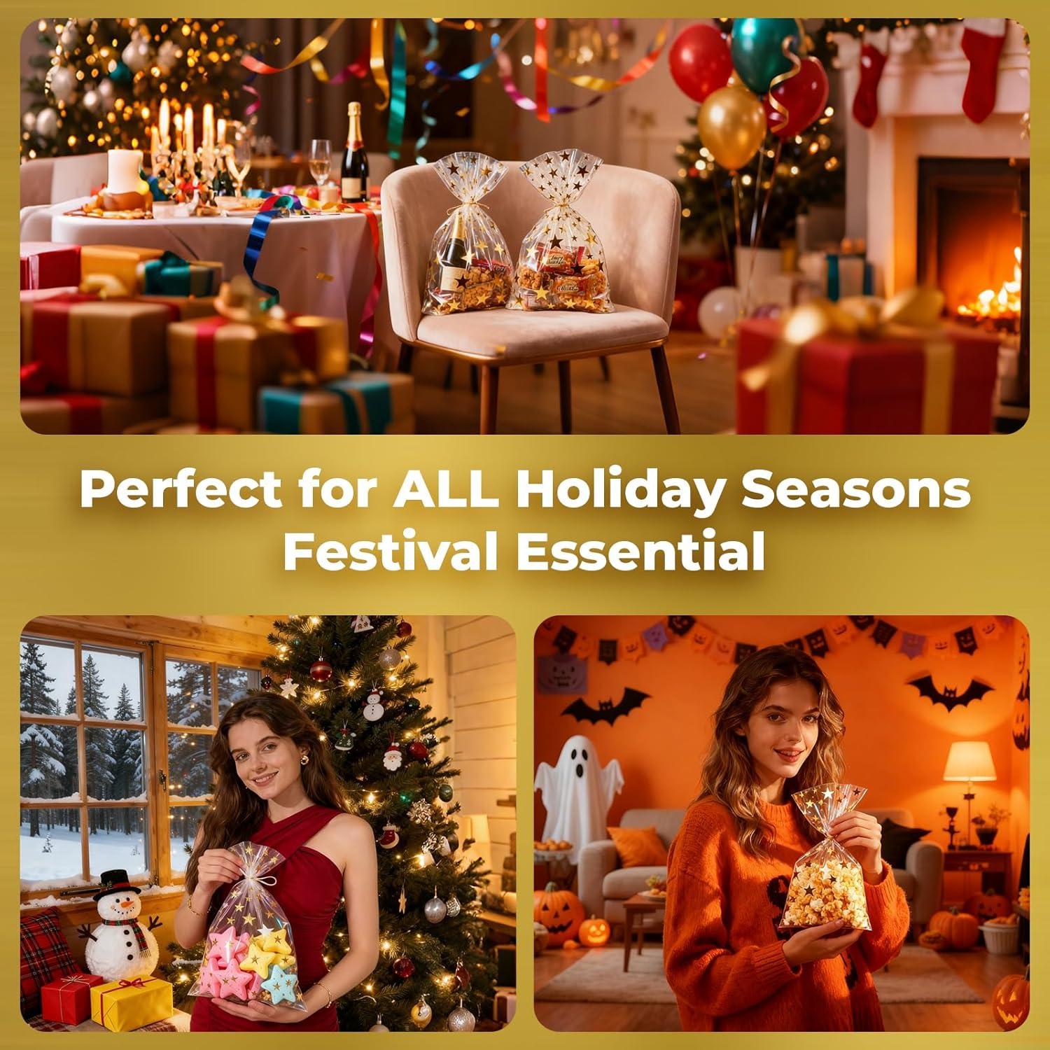 Bolsas de Celofán Impresas con Estrellas Cherodada 100 Pcs 5x25 cm