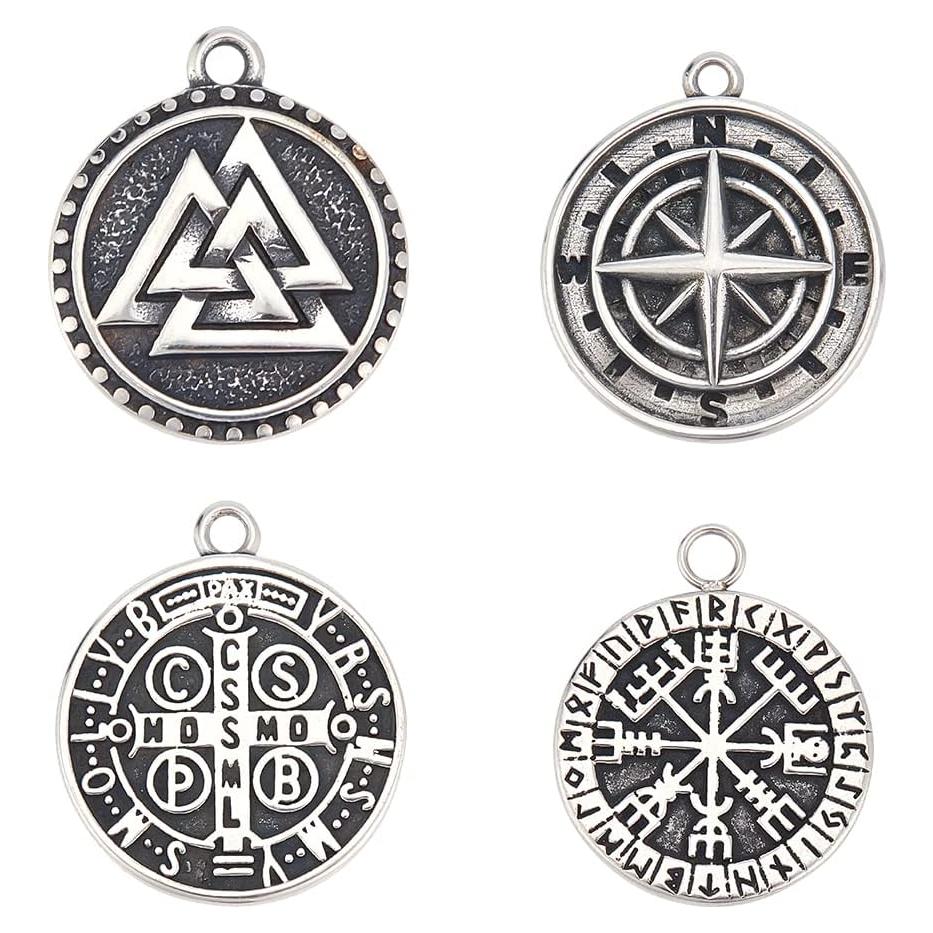 Conjunto de Colgantes Rúnicos DICOSMETIC - 4 Piezas de Acero Inoxidable